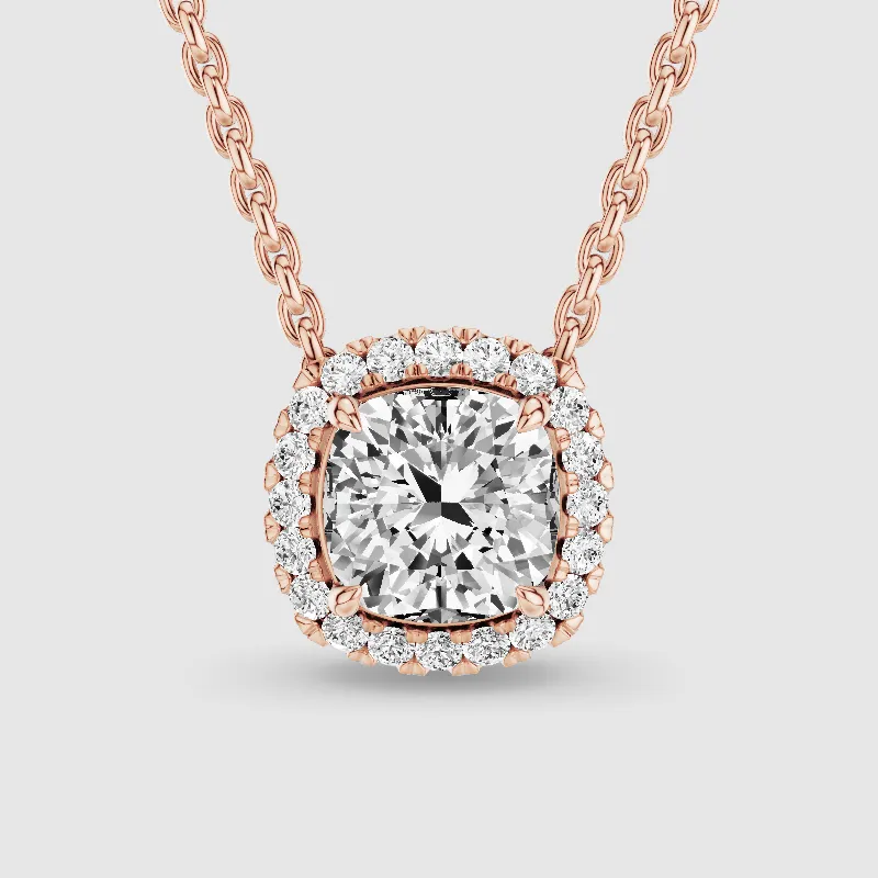 Halo Solitaire Lab Grown Diamond Pendant-Cushion