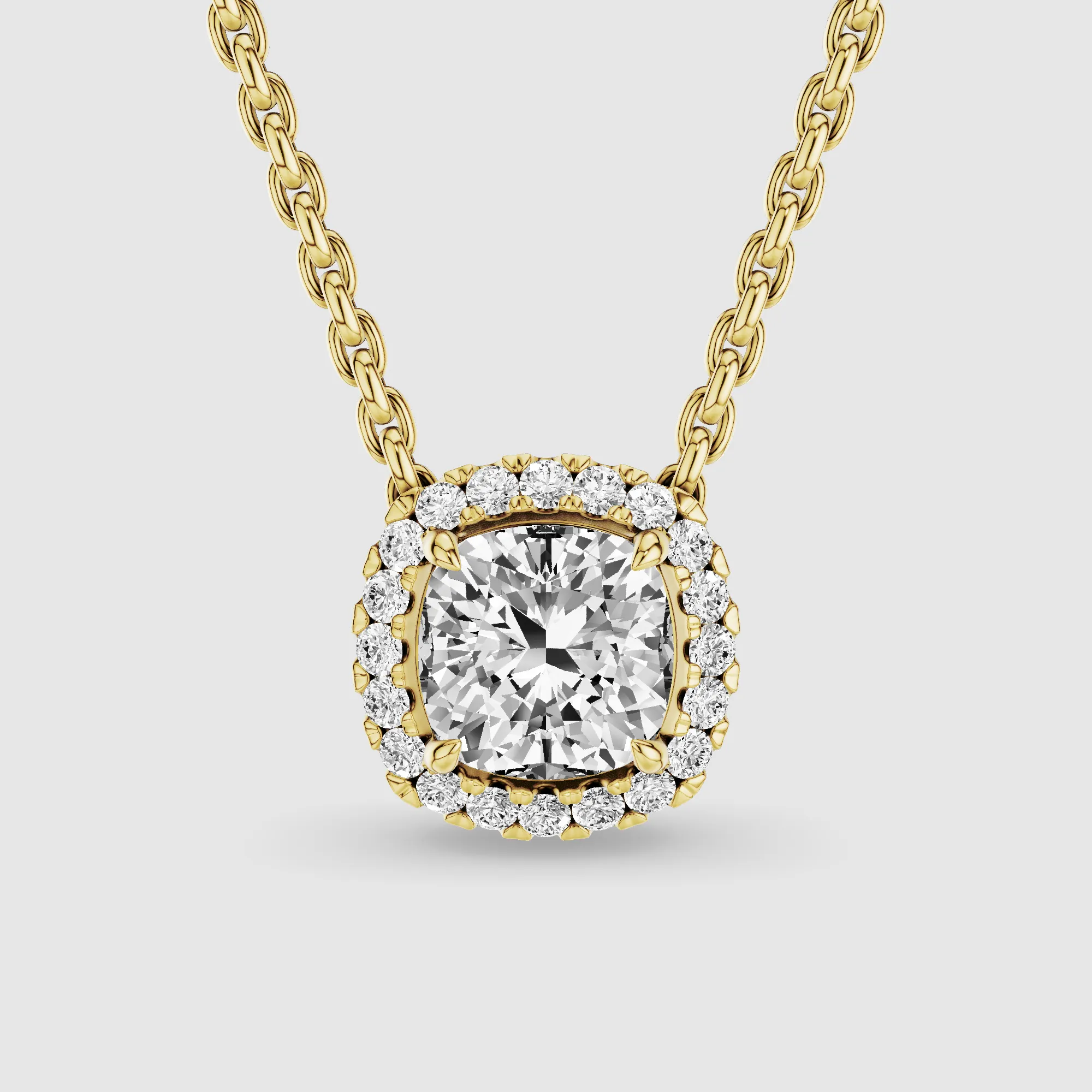 Halo Solitaire Lab Grown Diamond Pendant-Cushion