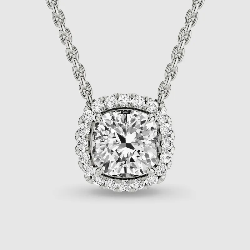 Halo Solitaire Lab Grown Diamond Pendant-Cushion