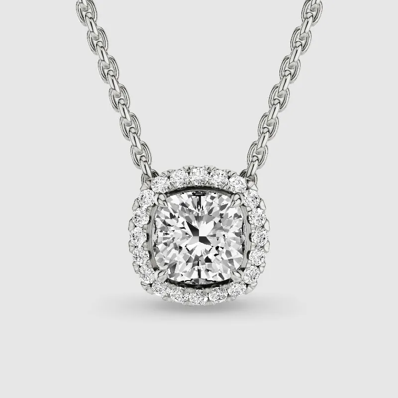 Halo Solitaire Lab Grown Diamond Pendant-Cushion