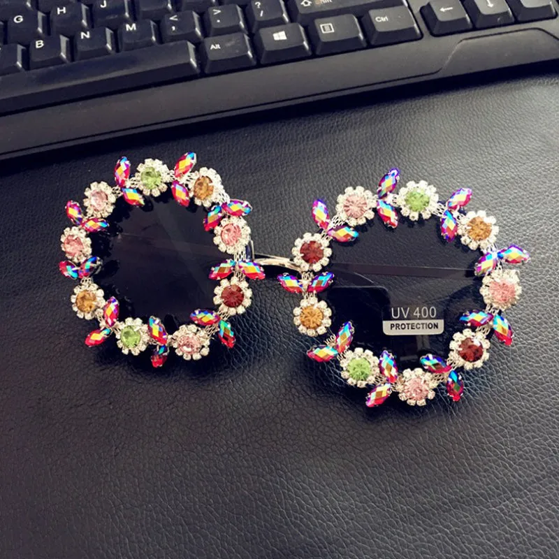 HANDMADE avant-garde fashion sunglasses sunglasses female diamond Flower Frame Sunglass