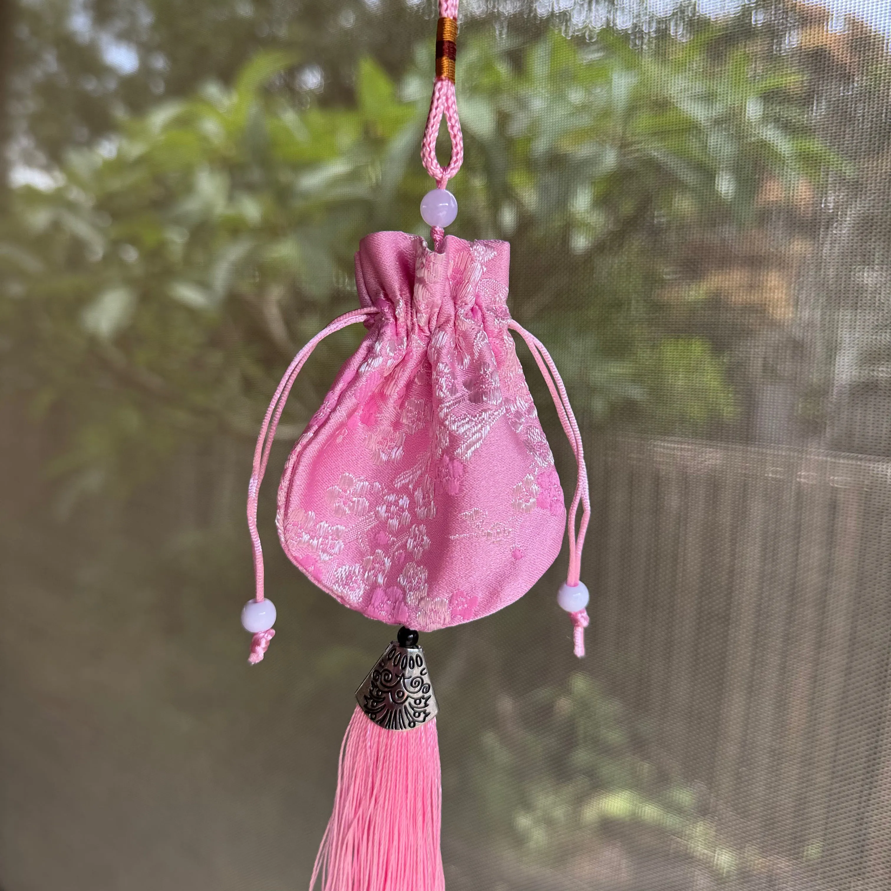 Hanfu style Pink Cherry blossoms Silk Bag