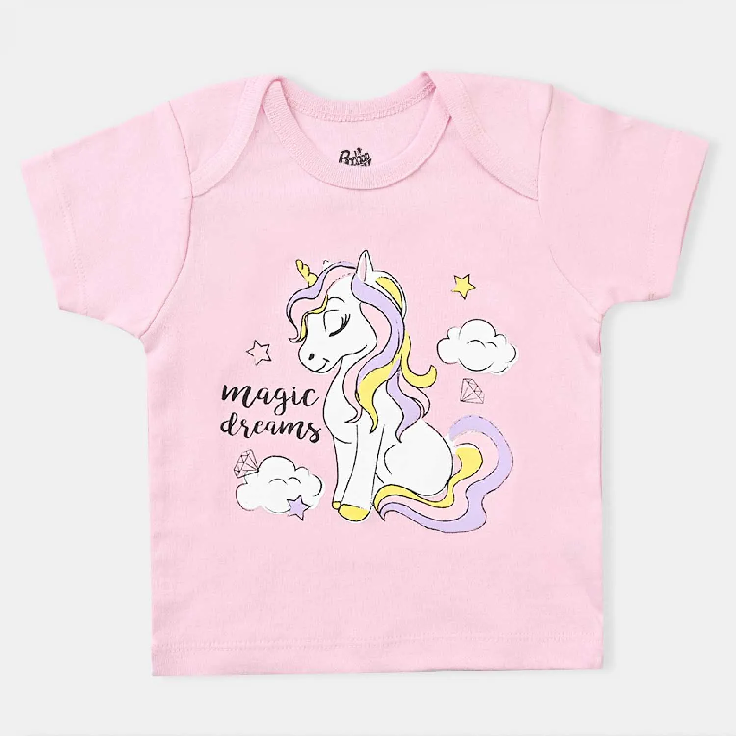 Infant Girls Cotton Interlock 4 Piece Set (T-Shirt/Short/Cap/Bib)-mIX