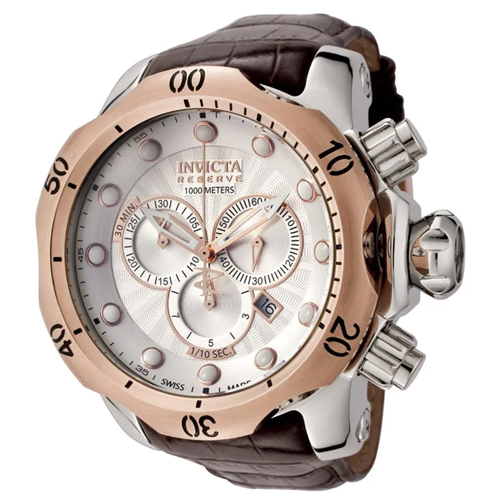 Invicta 0359 Men's Reserve Venom Brown Leather Strap Silver Dial Chronograph Watch