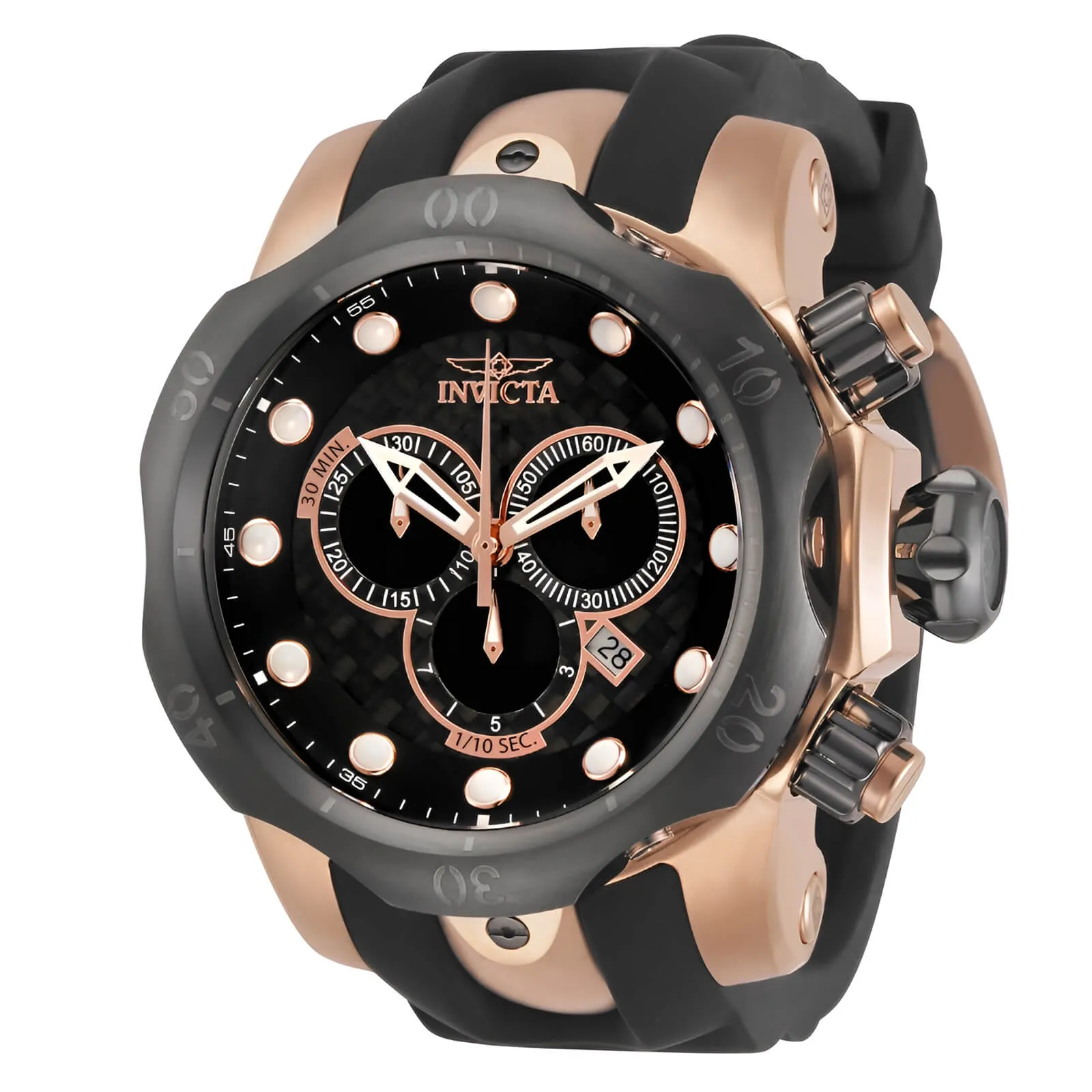 Invicta 0361 Men's Reserve Venom Two Tone Chronograph Black Dial Rubber Strap Watch