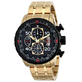 Invicta Men's Chronograph Watch - Aviator Black Dial Yellow Steel Bracelet | 17206