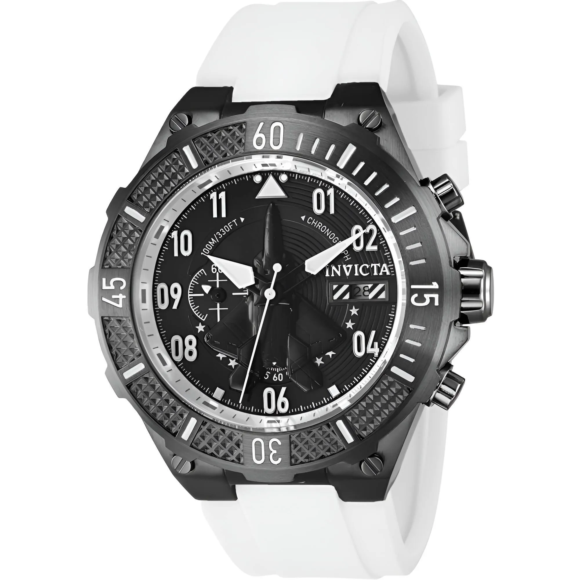 Invicta Men's Watch - Aviator Chronograph Black Dial White Silicone Strap | 39900