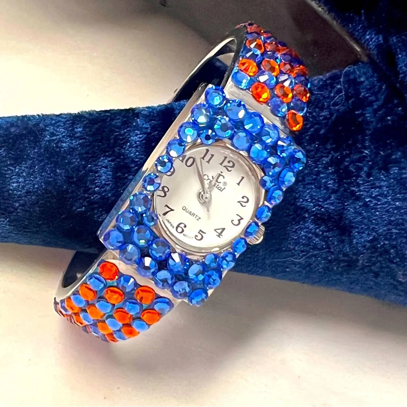 JC CRYSTAL Orange & Blue Crystal Cuff Watch