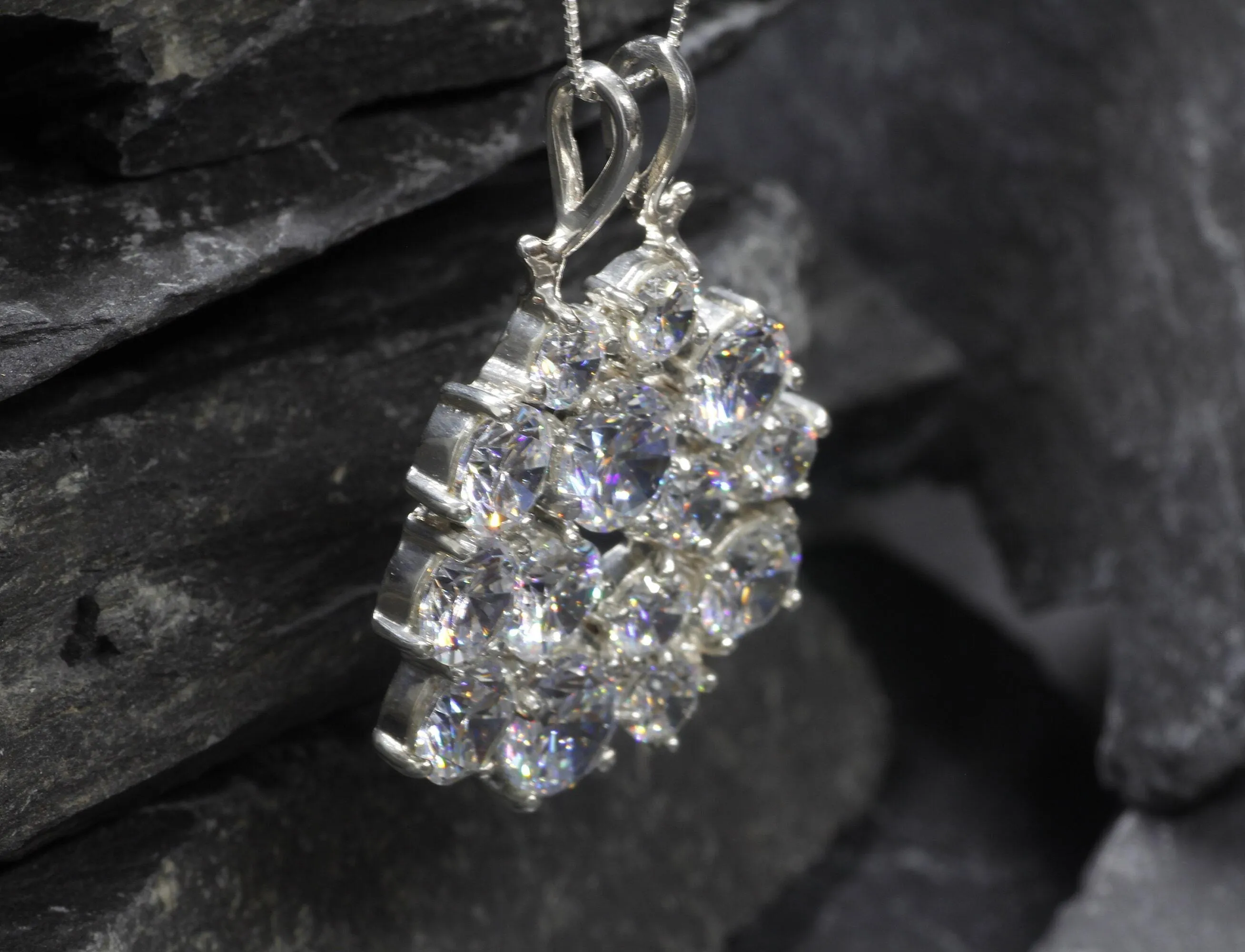 Large Diamond Pendant - Statement Diamond Necklace - Cluster Necklace