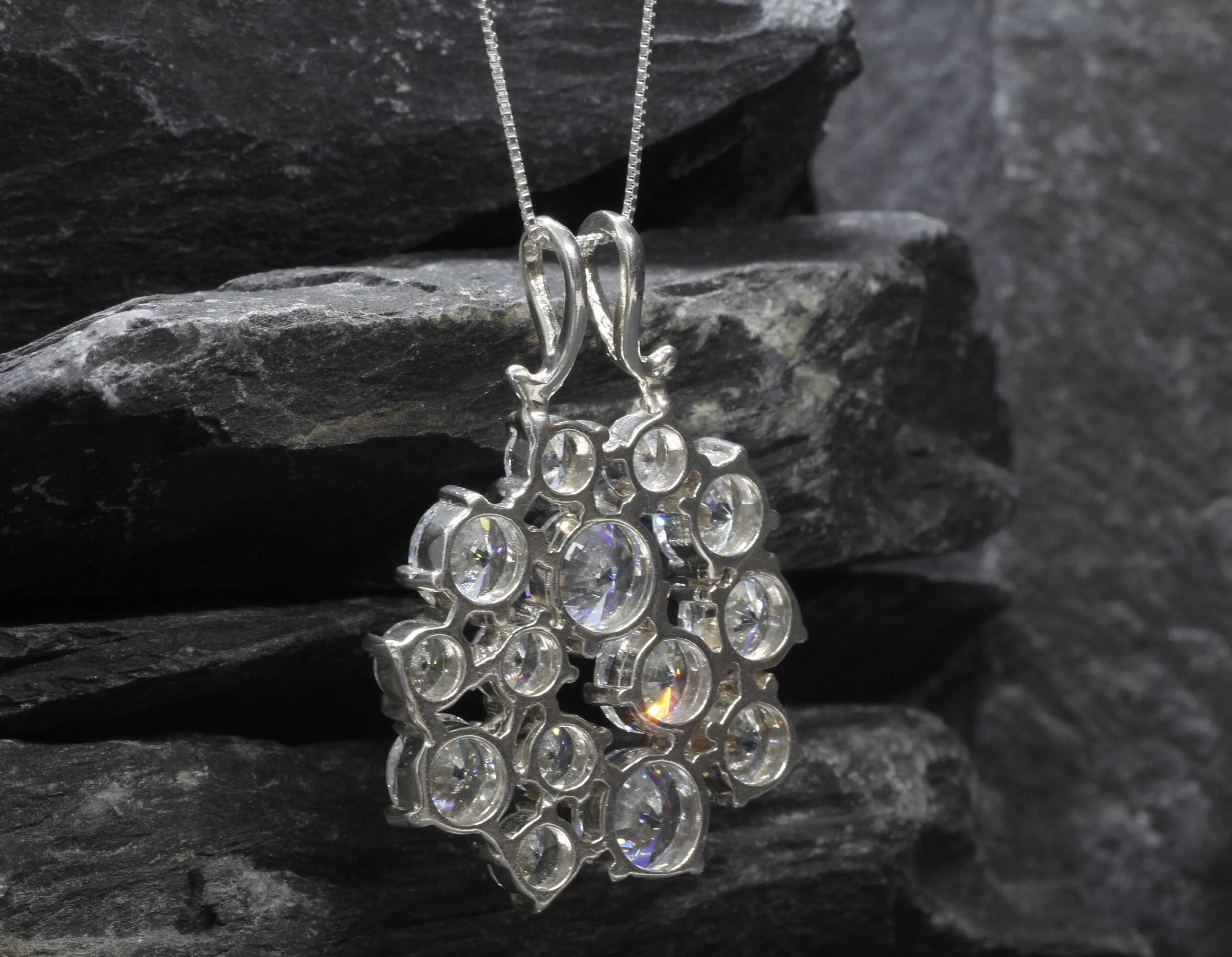 Large Diamond Pendant - Statement Diamond Necklace - Cluster Necklace