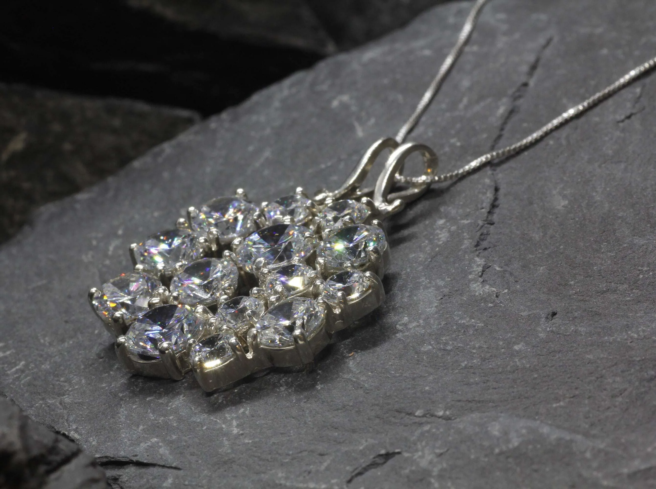 Large Diamond Pendant - Statement Diamond Necklace - Cluster Necklace