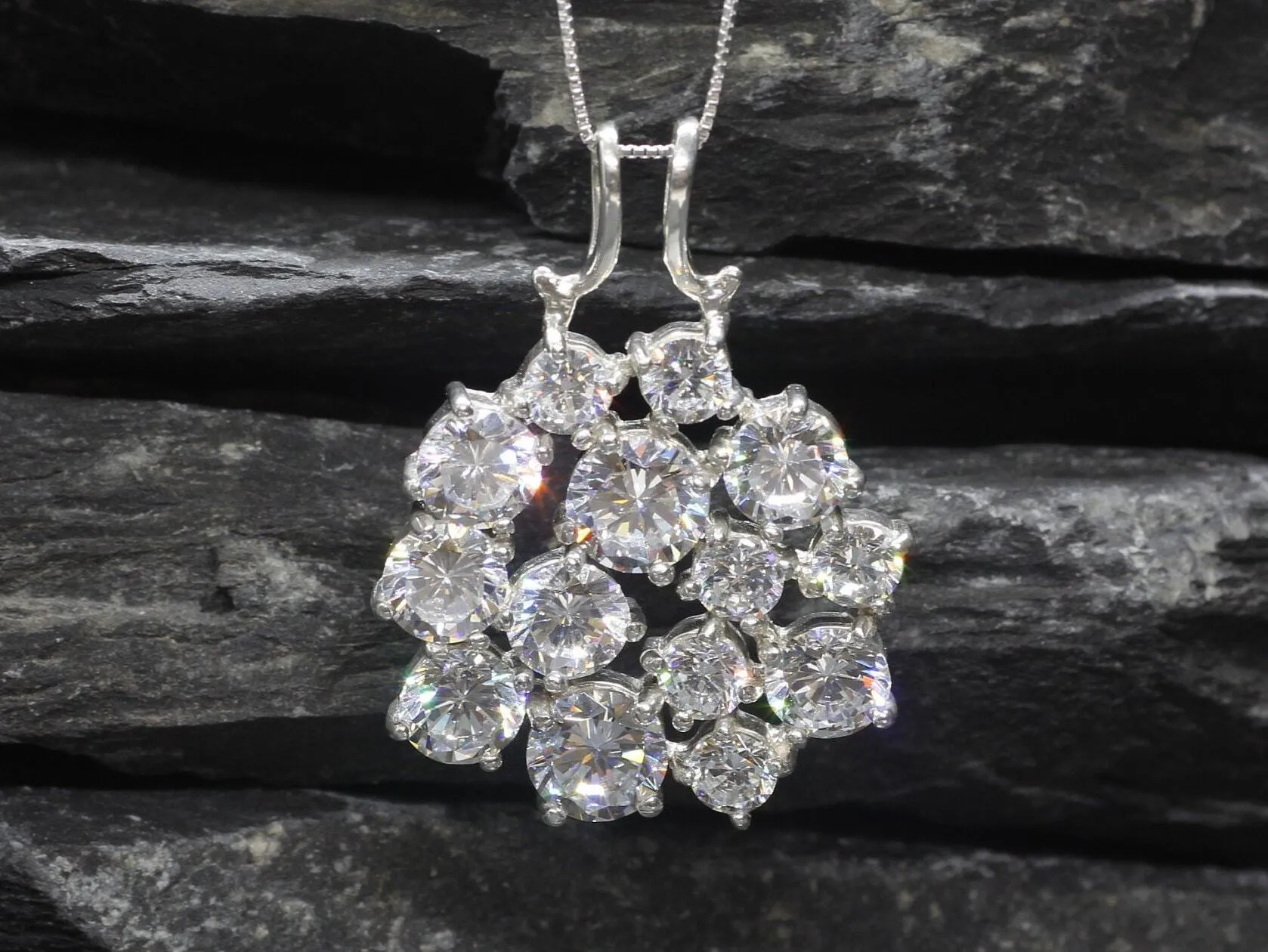 Large Diamond Pendant - Statement Diamond Necklace - Cluster Necklace