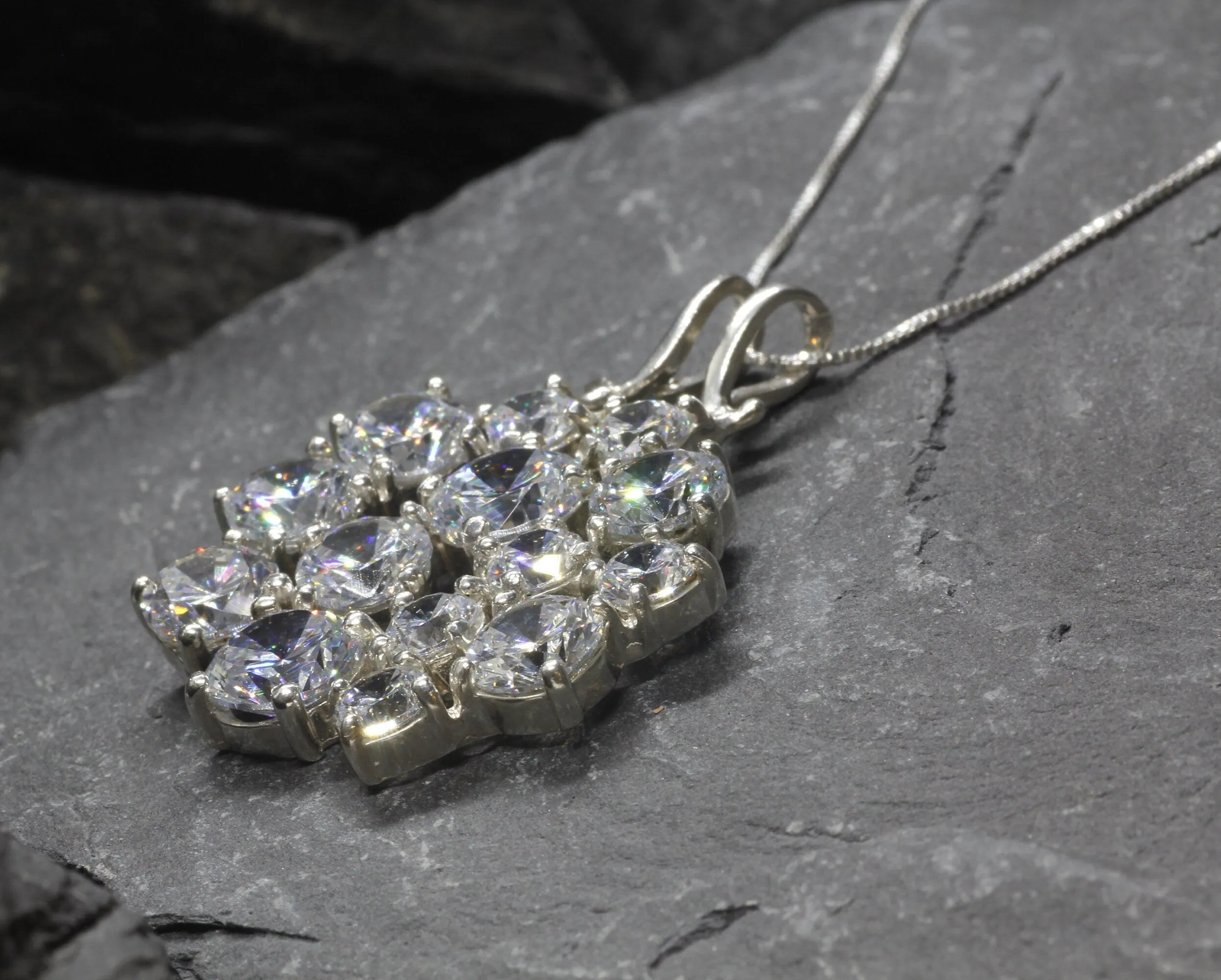 Large Diamond Pendant - Statement Diamond Necklace - Cluster Necklace