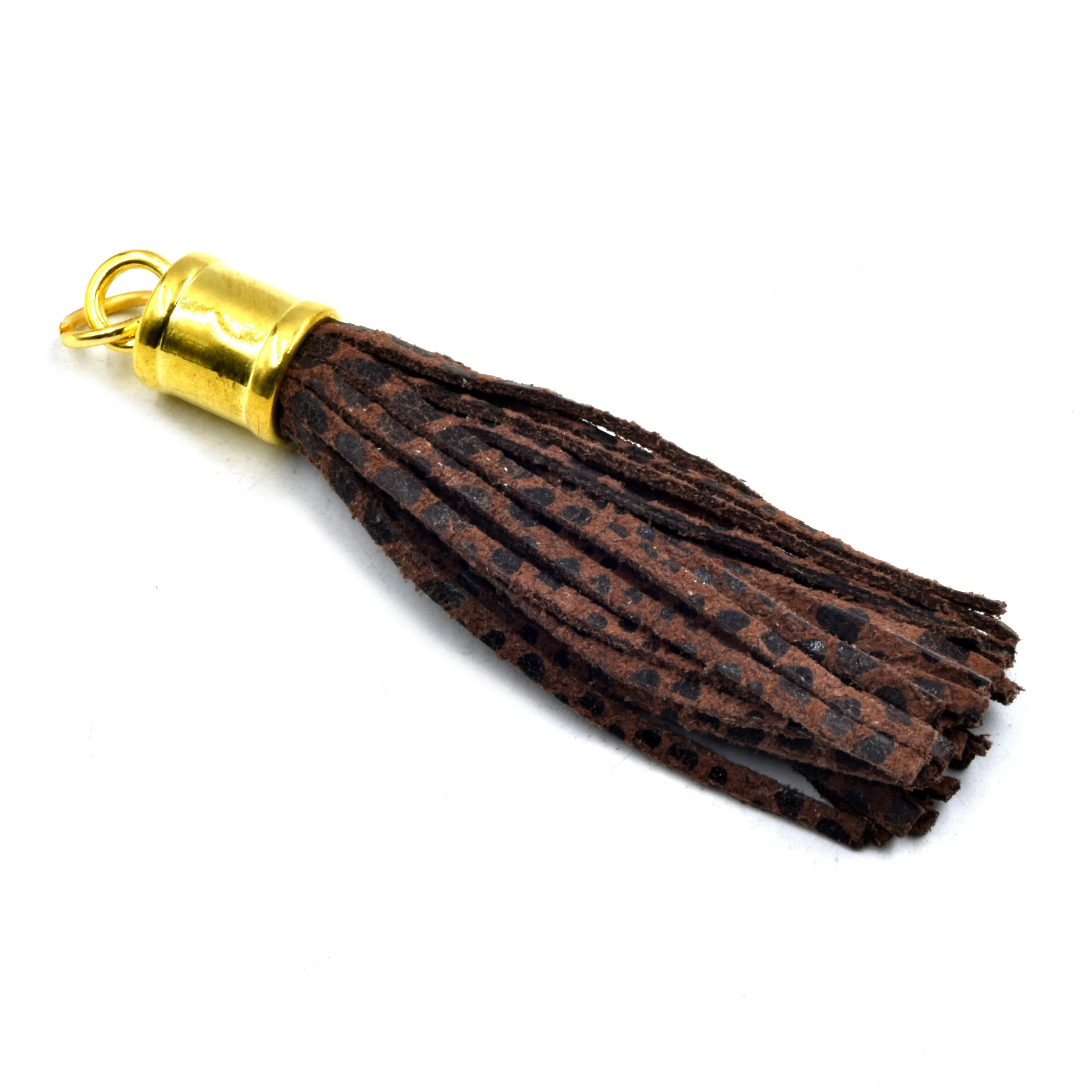 Leather Tassel | 3 Inch Textured Tassel with Attached Ring Gold Cap | Animal Print Tassels