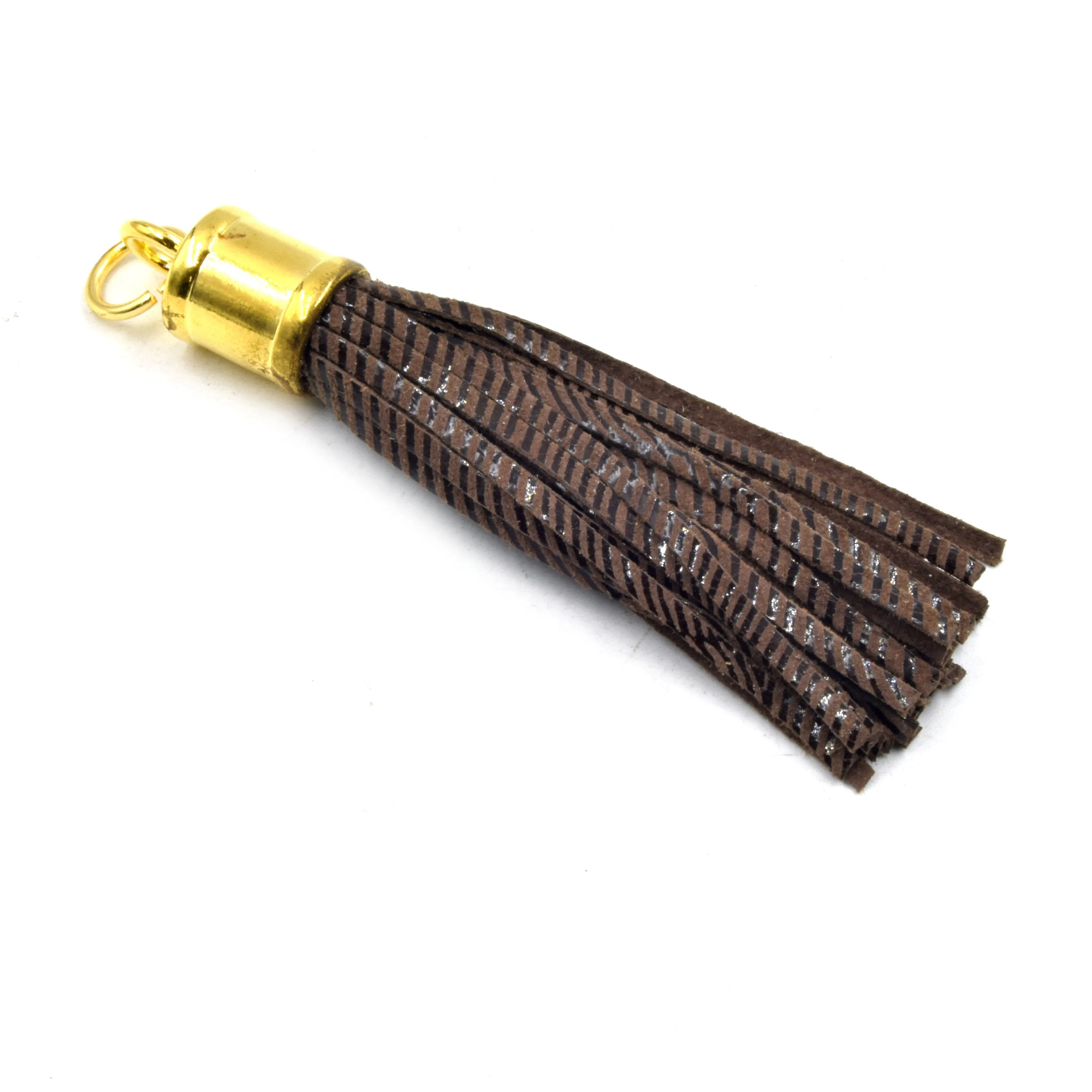Leather Tassel | 3 Inch Textured Tassel with Attached Ring Gold Cap | Animal Print Tassels