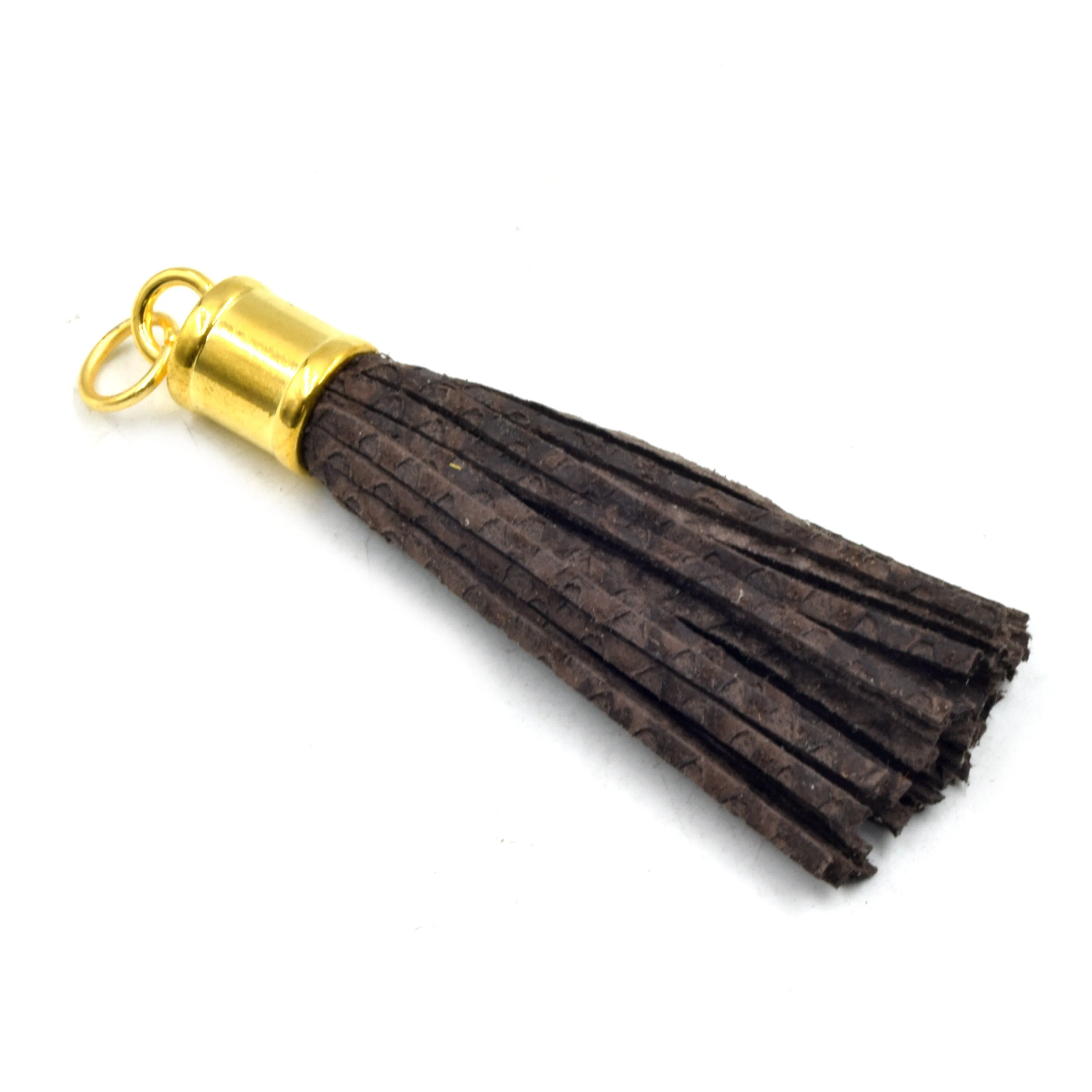 Leather Tassel | 3 Inch Textured Tassel with Attached Ring Gold Cap | Animal Print Tassels