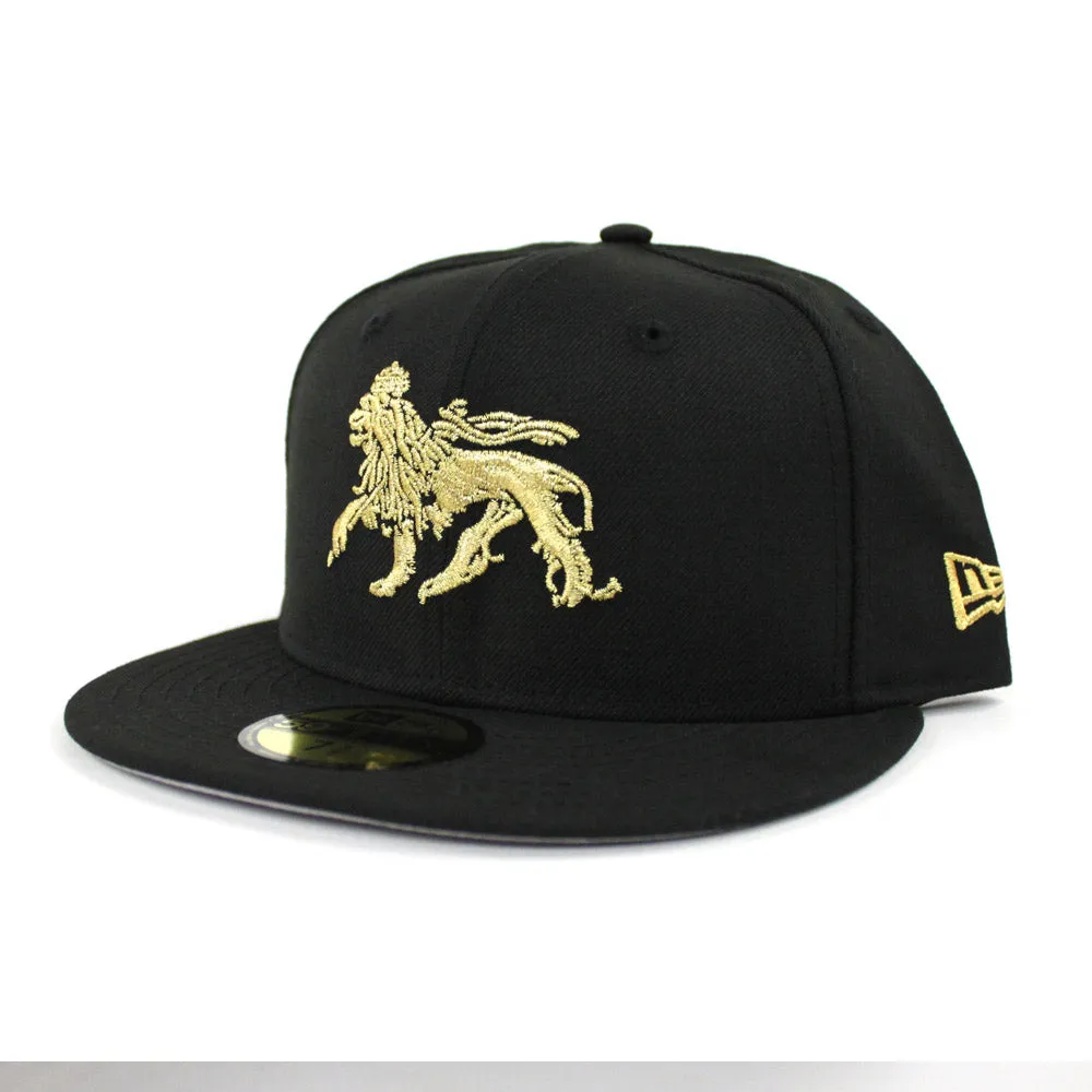 Lion Crest New Era 59Fifty Fitted Hat (Black Metallic Gold Gray Under Brim)