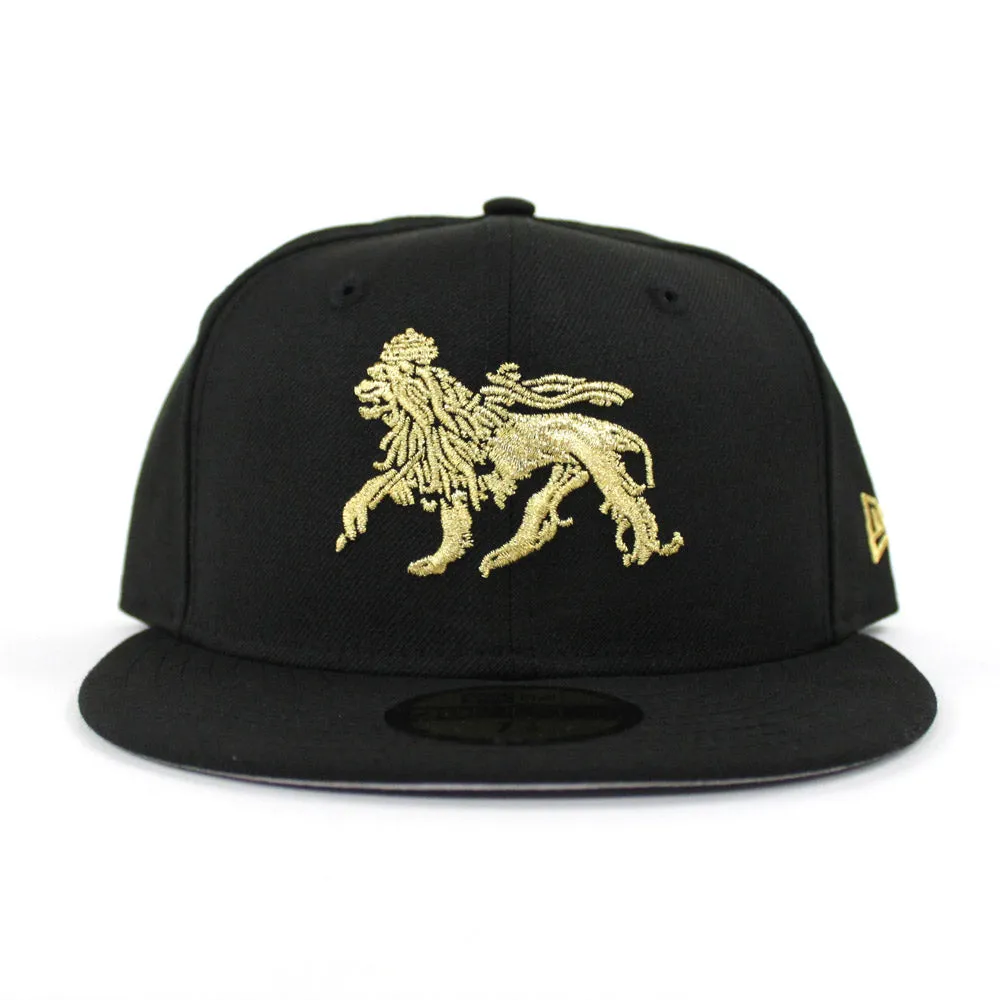 Lion Crest New Era 59Fifty Fitted Hat (Black Metallic Gold Gray Under Brim)