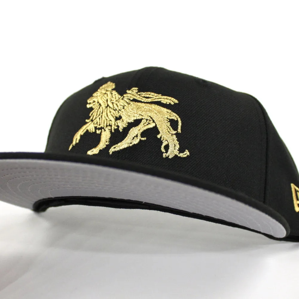 Lion Crest New Era 59Fifty Fitted Hat (Black Metallic Gold Gray Under Brim)