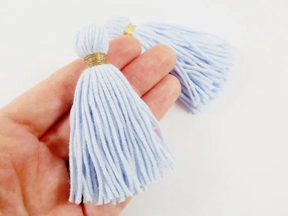 Long Pale Blue Handmade Wool Thread Tassels - 3 inches - 75mm - 2 pc