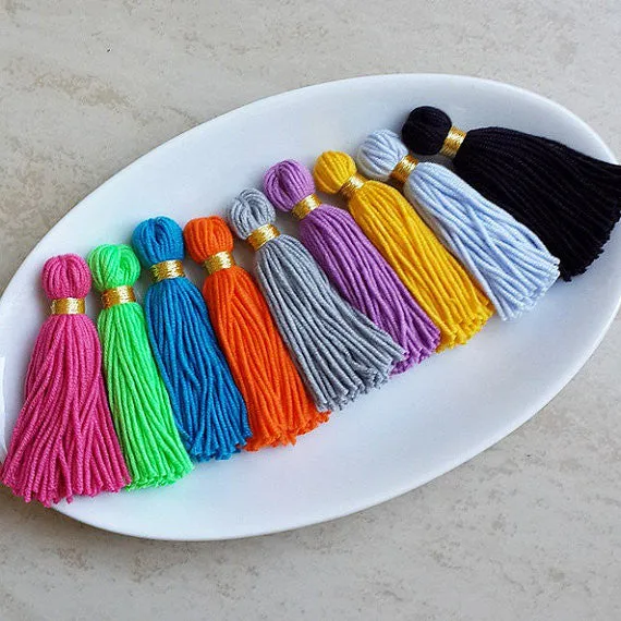 Long Pale Blue Handmade Wool Thread Tassels - 3 inches - 75mm - 2 pc