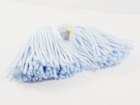 Long Pale Blue Handmade Wool Thread Tassels - 3 inches - 75mm - 2 pc