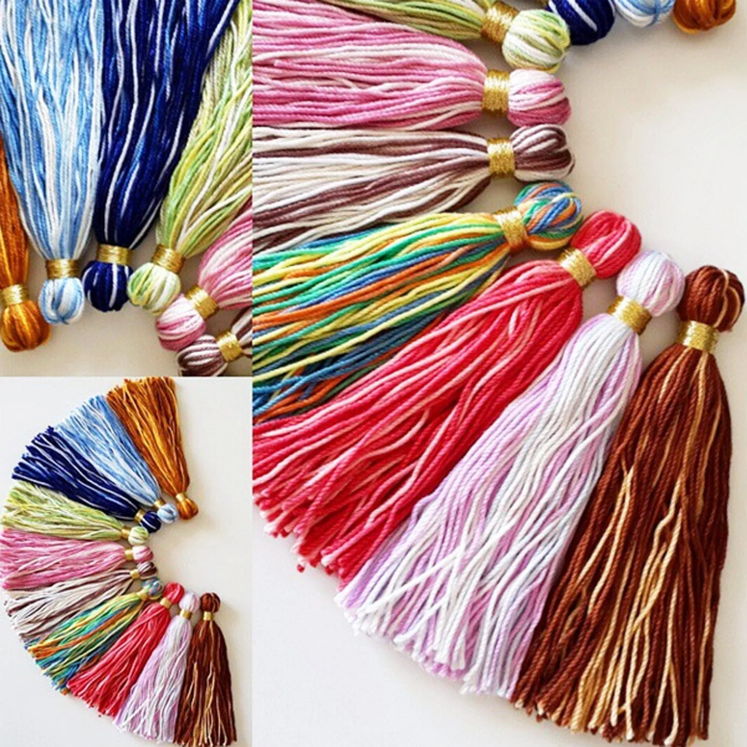 Long Spring Green Lemon Multi color Handmade Cotton Wool Thread Tassel - 4.5 inches - 115mm - 1pc