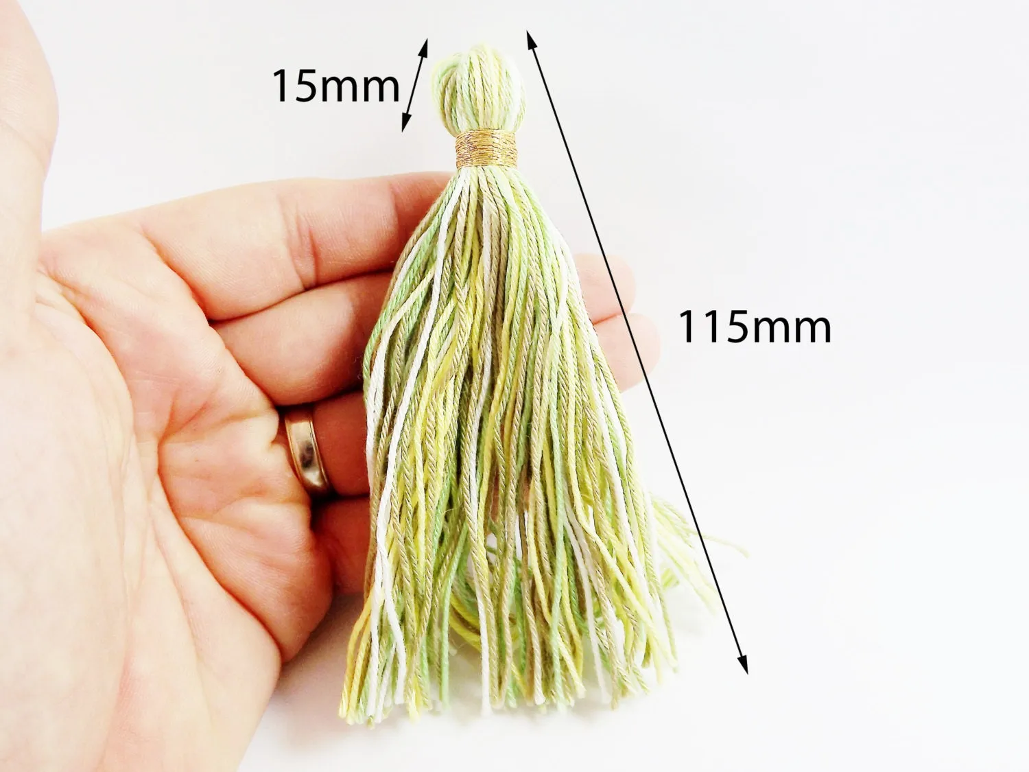Long Spring Green Lemon Multi color Handmade Cotton Wool Thread Tassel - 4.5 inches - 115mm - 1pc