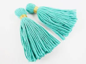 Long Teal Handmade Wool Thread Tassels - 3 inches - 75mm - 2 pc