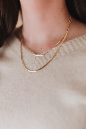 Luna Layered Gold Herringbone Chain Necklace