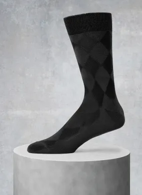 Mercerized Cotton Diamond Sock in Black