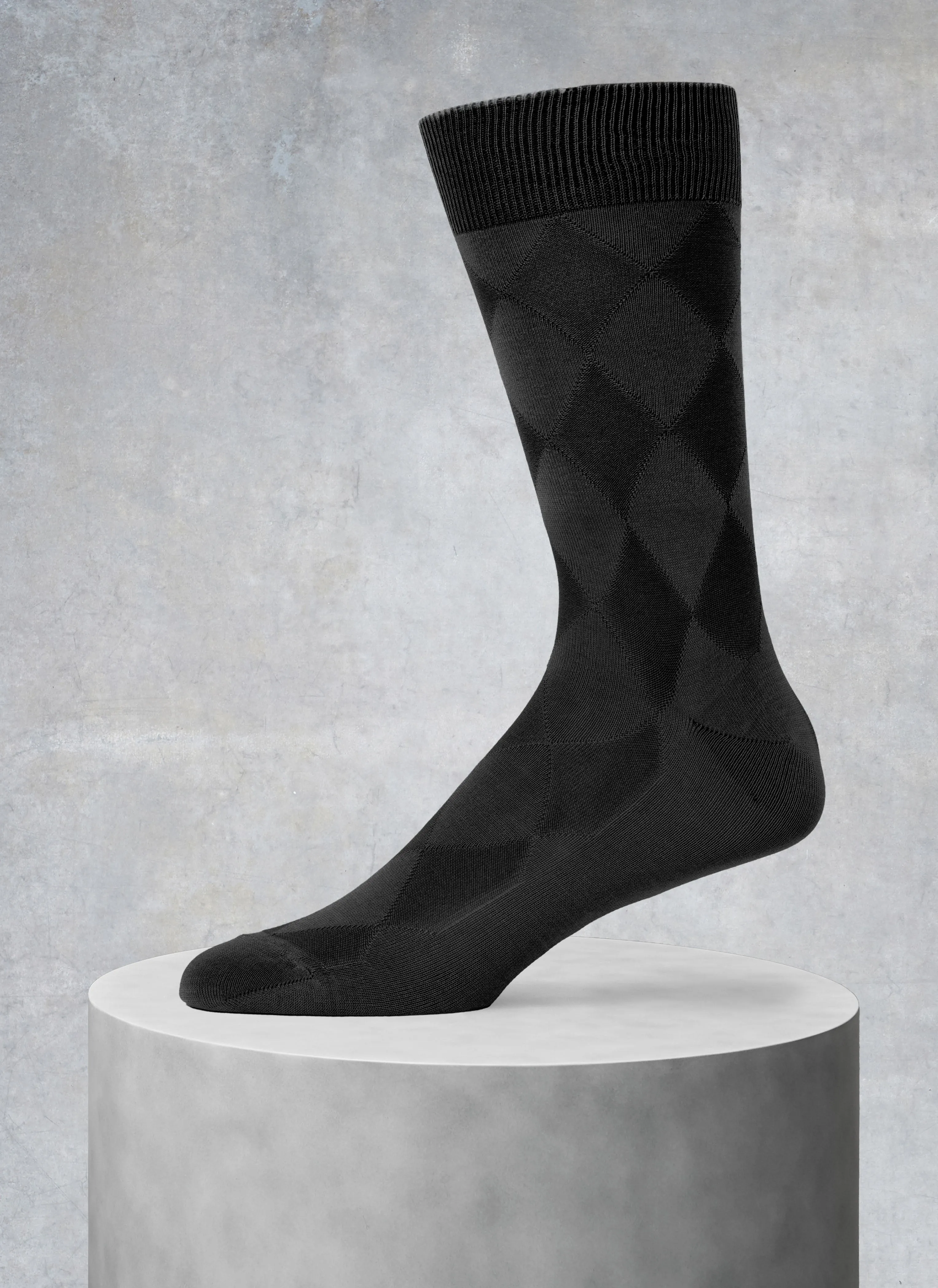 Mercerized Cotton Diamond Sock in Black