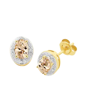Morganite Earrings - Yellow Gold Morganite and Diamond Earrings - 768196