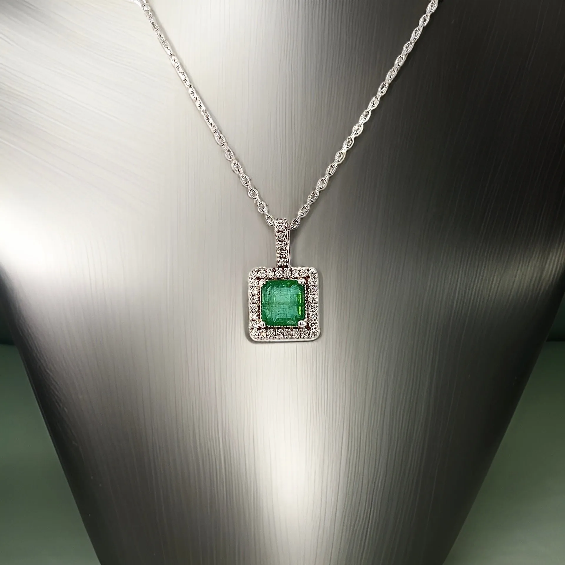 Natural Emerald Diamond Necklace 18" 14k WG 2.05 TCW Certified $4,950 309025