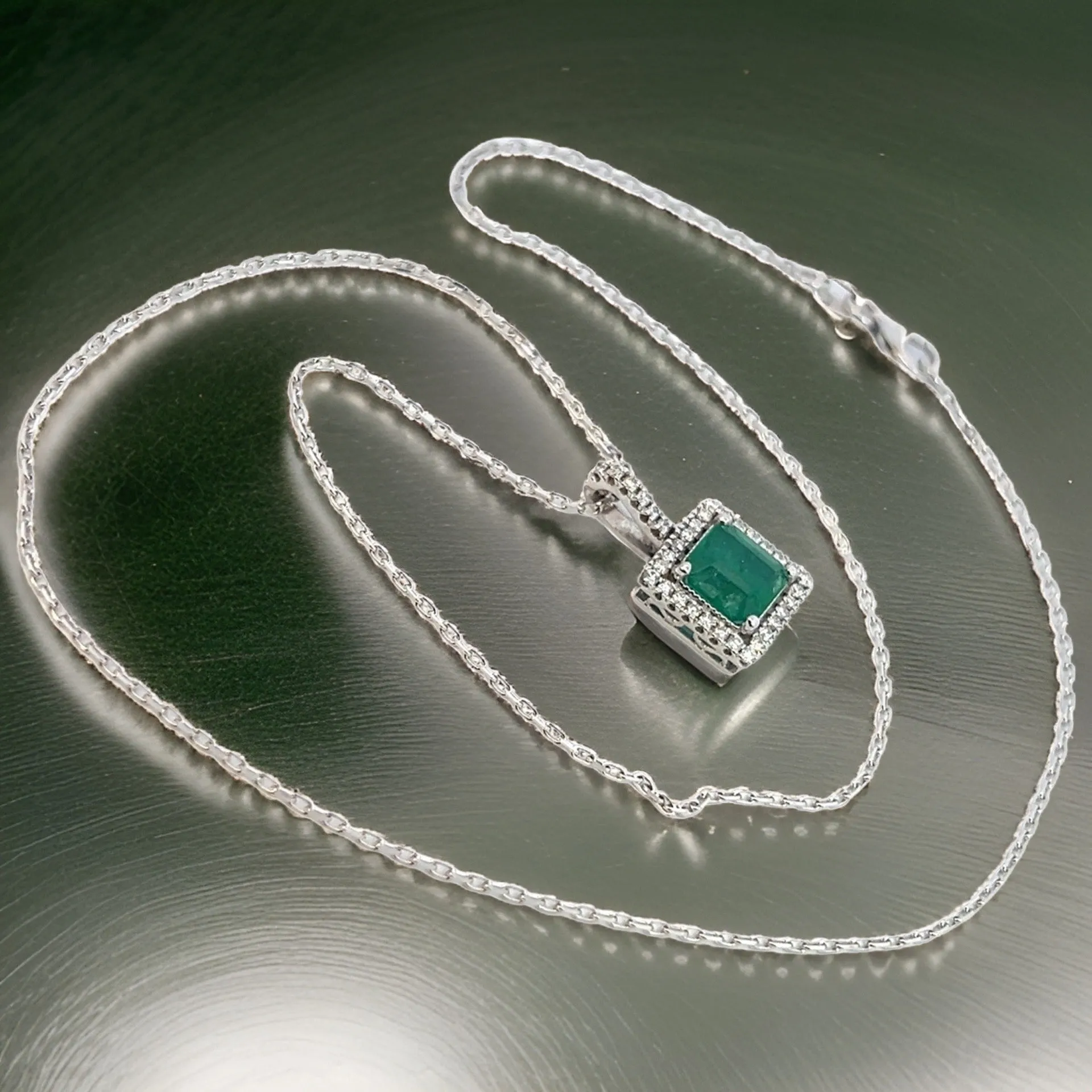 Natural Emerald Diamond Necklace 18" 14k WG 2.05 TCW Certified $4,950 309025