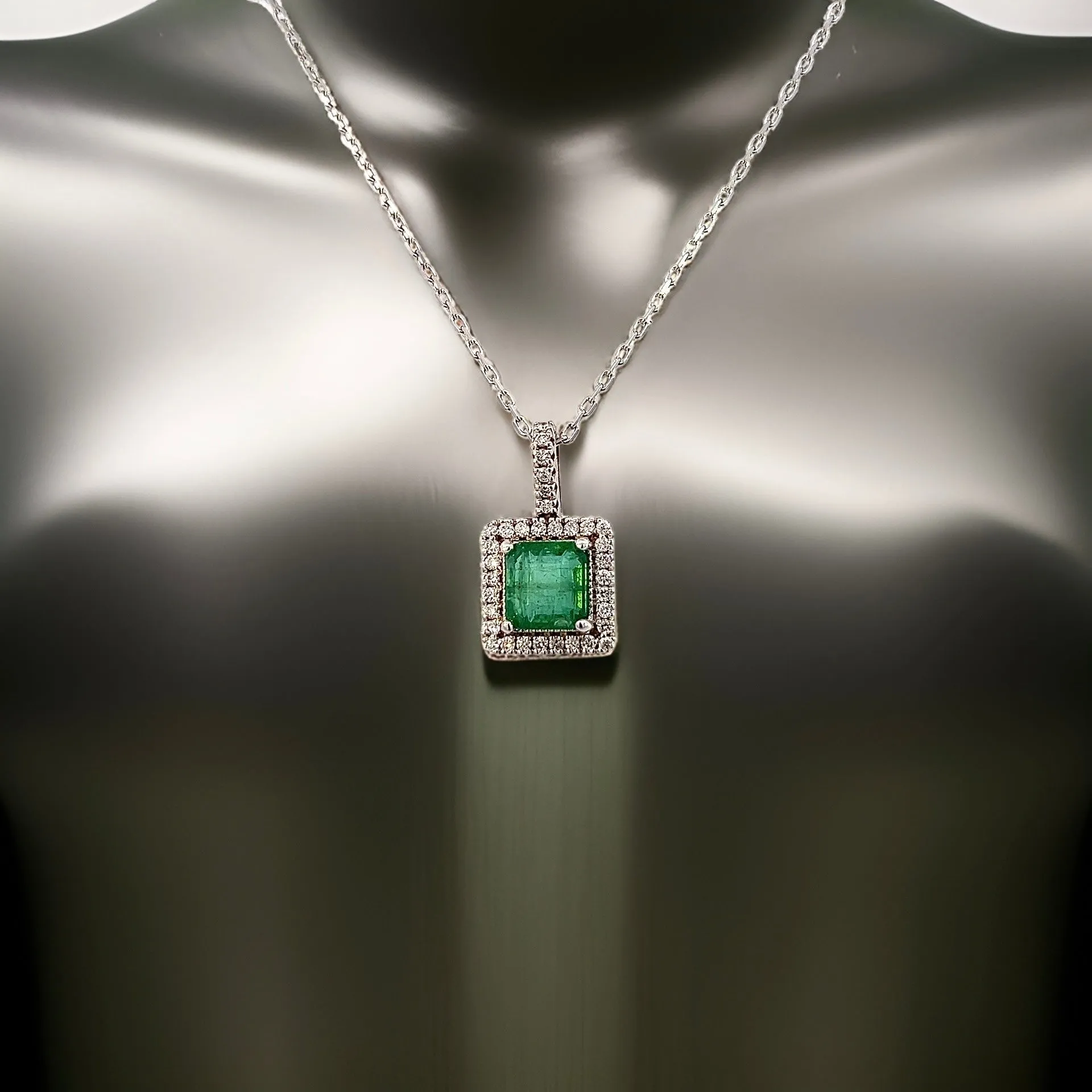 Natural Emerald Diamond Necklace 18" 14k WG 2.05 TCW Certified $4,950 309025