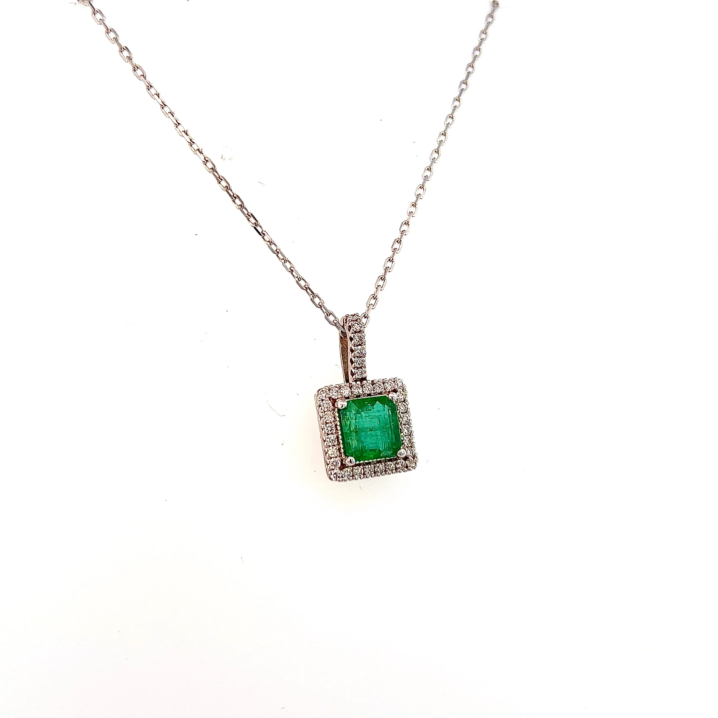 Natural Emerald Diamond Necklace 18" 14k WG 2.05 TCW Certified $4,950 309025