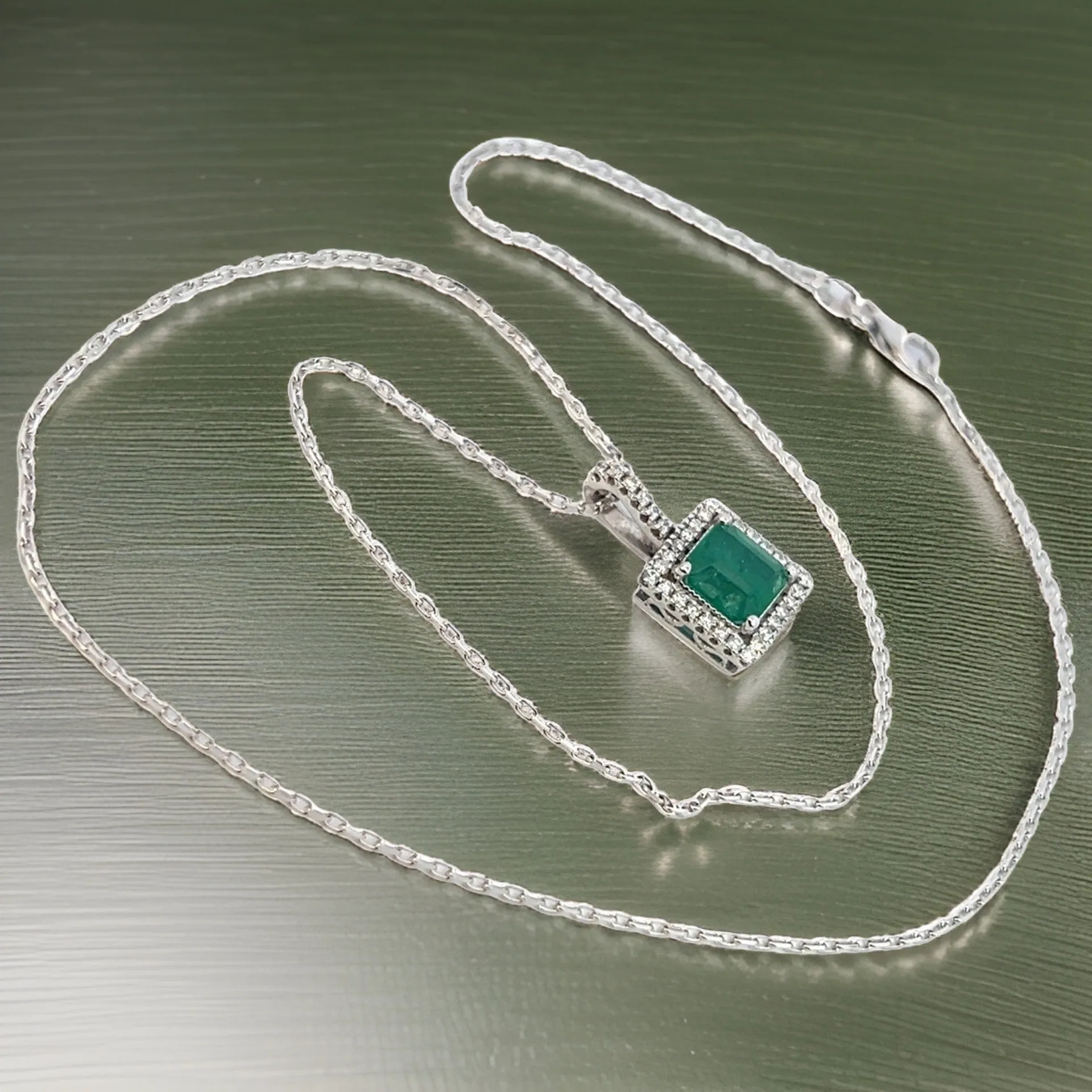 Natural Emerald Diamond Necklace 18" 14k WG 2.05 TCW Certified $4,950 309025