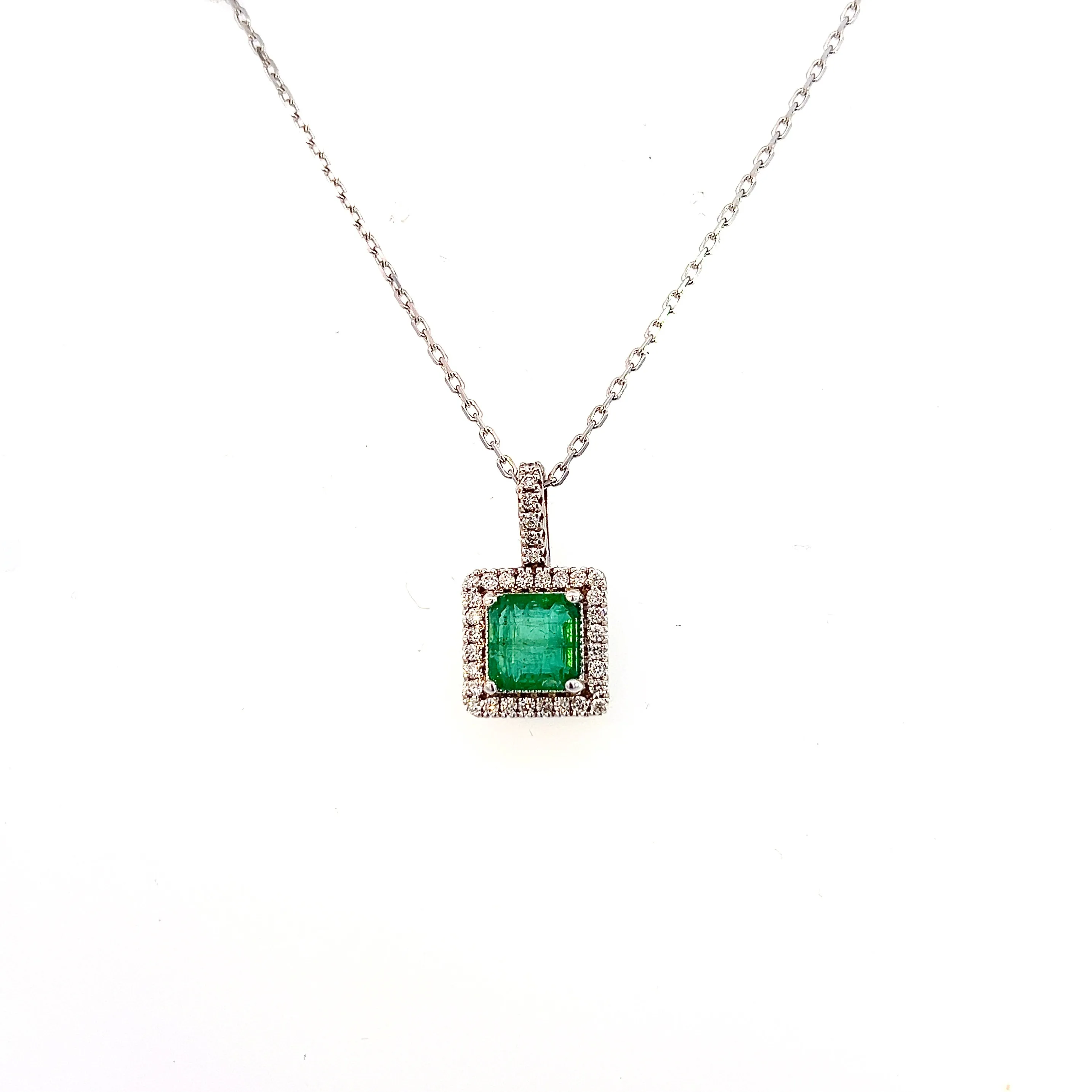 Natural Emerald Diamond Necklace 18" 14k WG 2.05 TCW Certified $4,950 309025