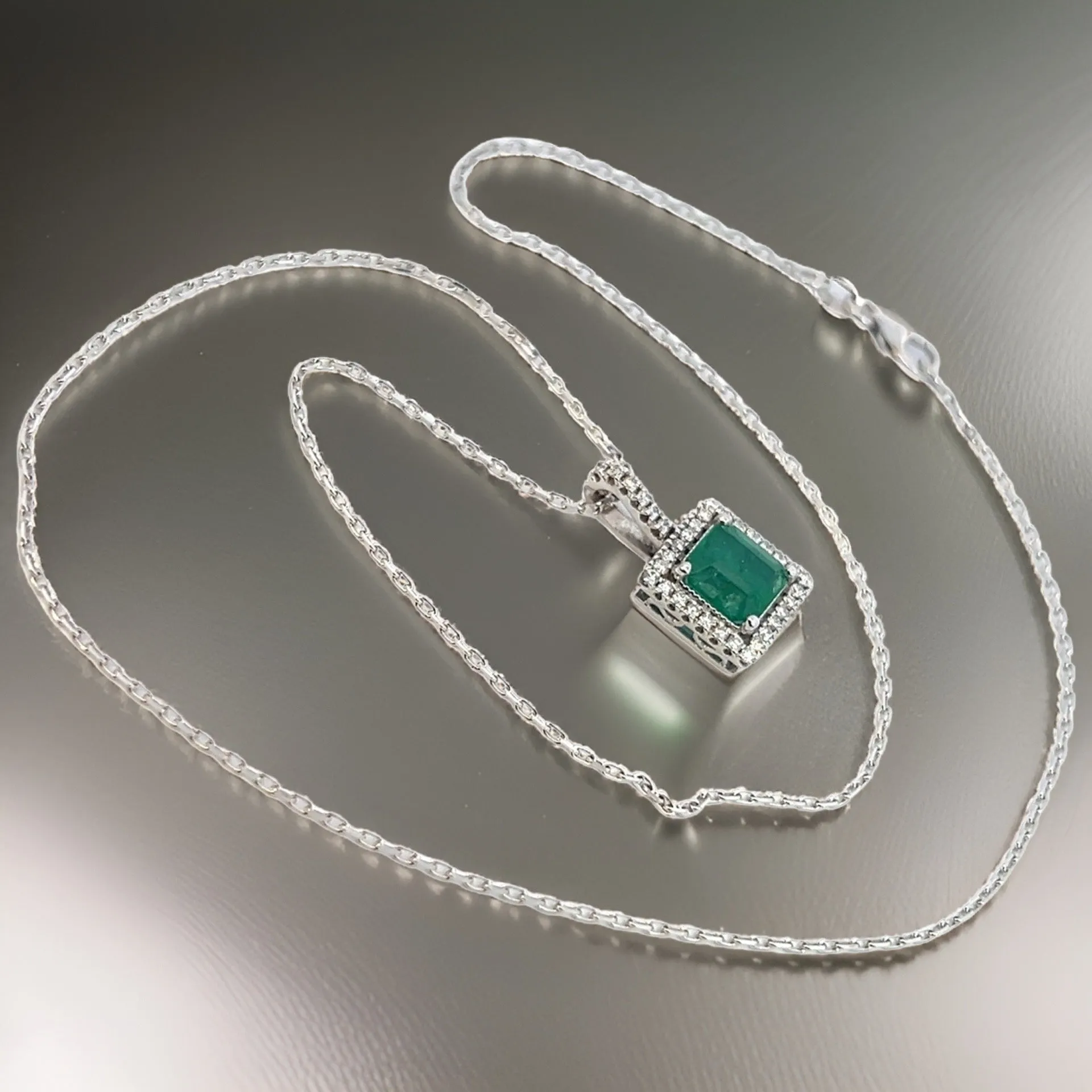Natural Emerald Diamond Necklace 18" 14k WG 2.05 TCW Certified $4,950 309025