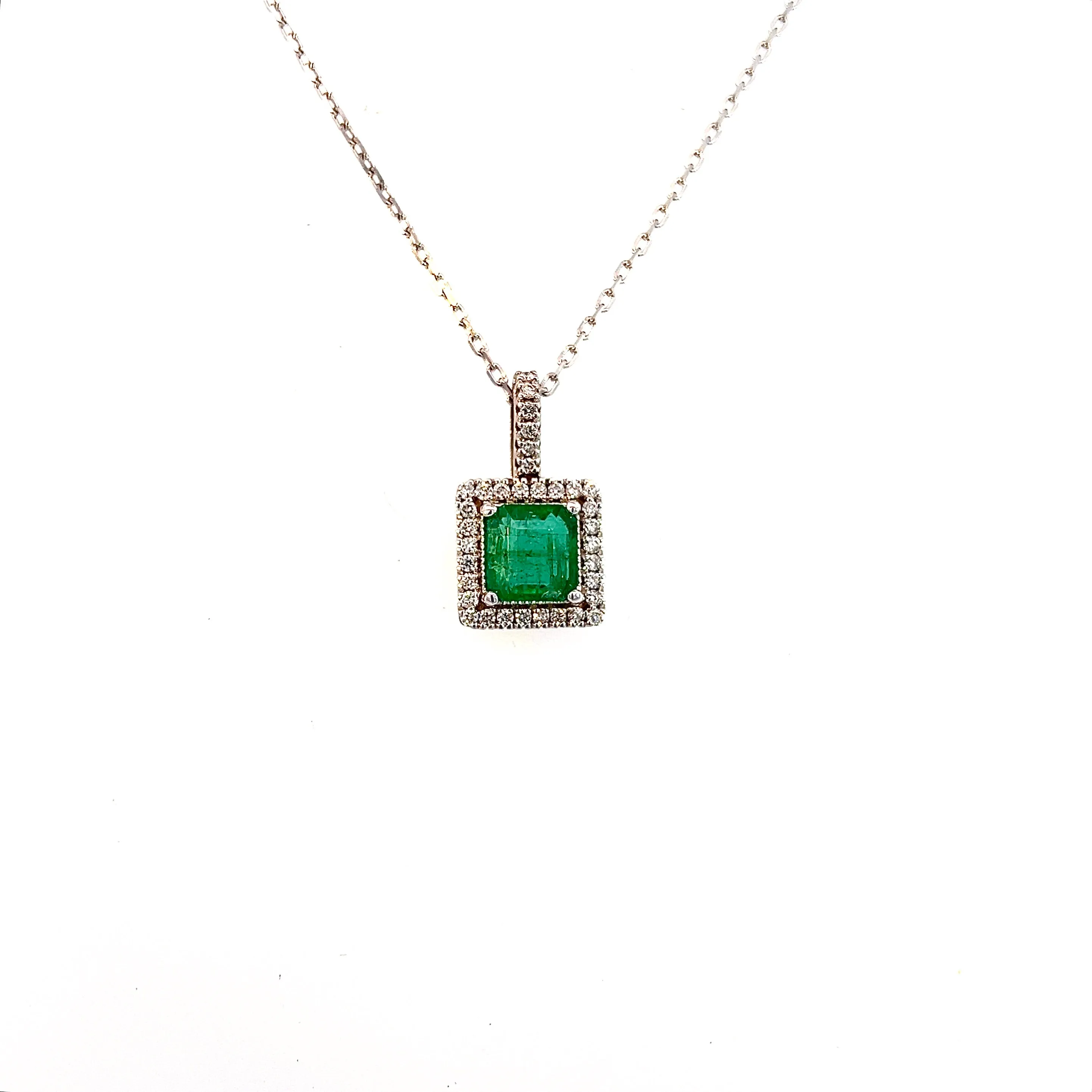 Natural Emerald Diamond Necklace 18" 14k WG 2.05 TCW Certified $4,950 309025