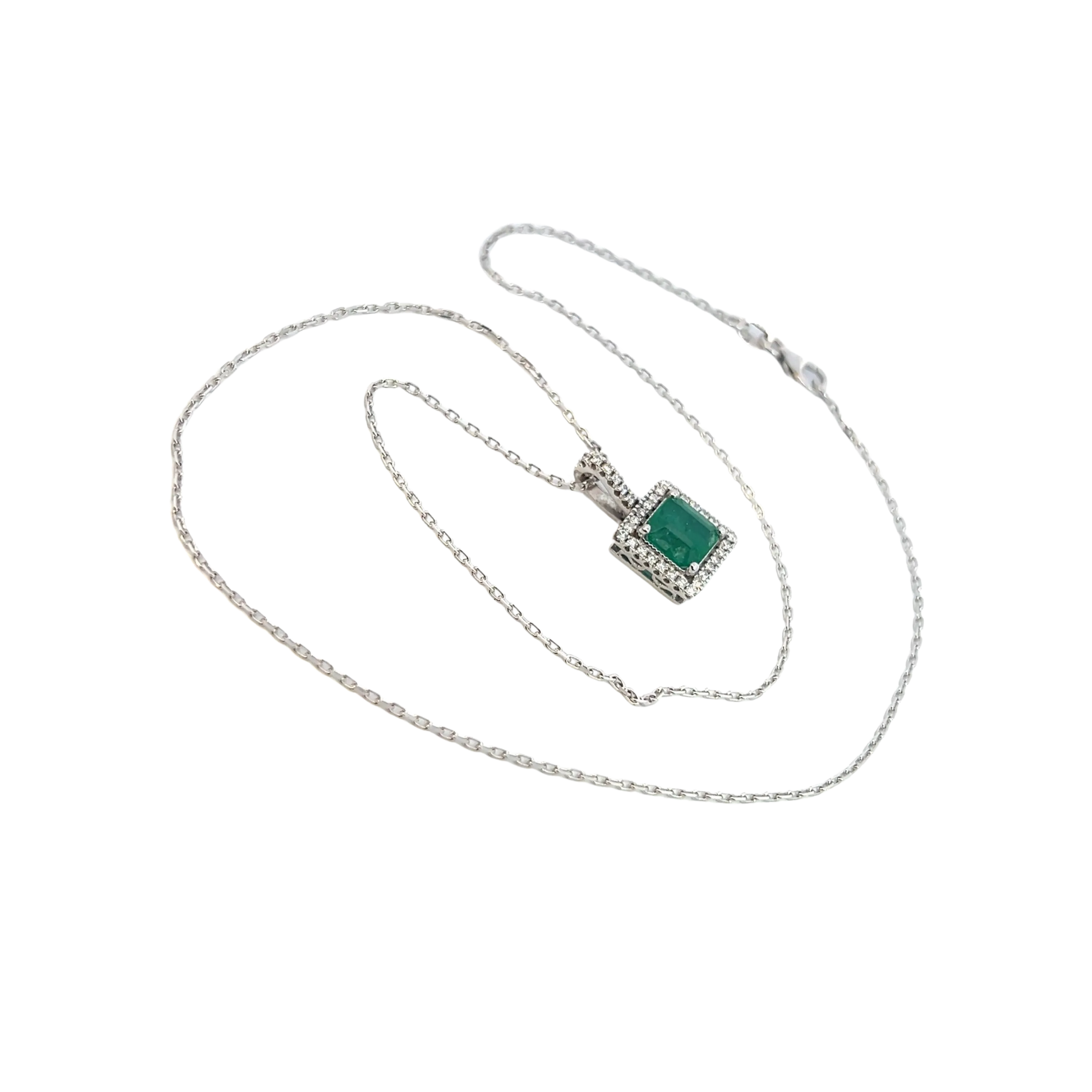 Natural Emerald Diamond Necklace 18" 14k WG 2.05 TCW Certified $4,950 309025