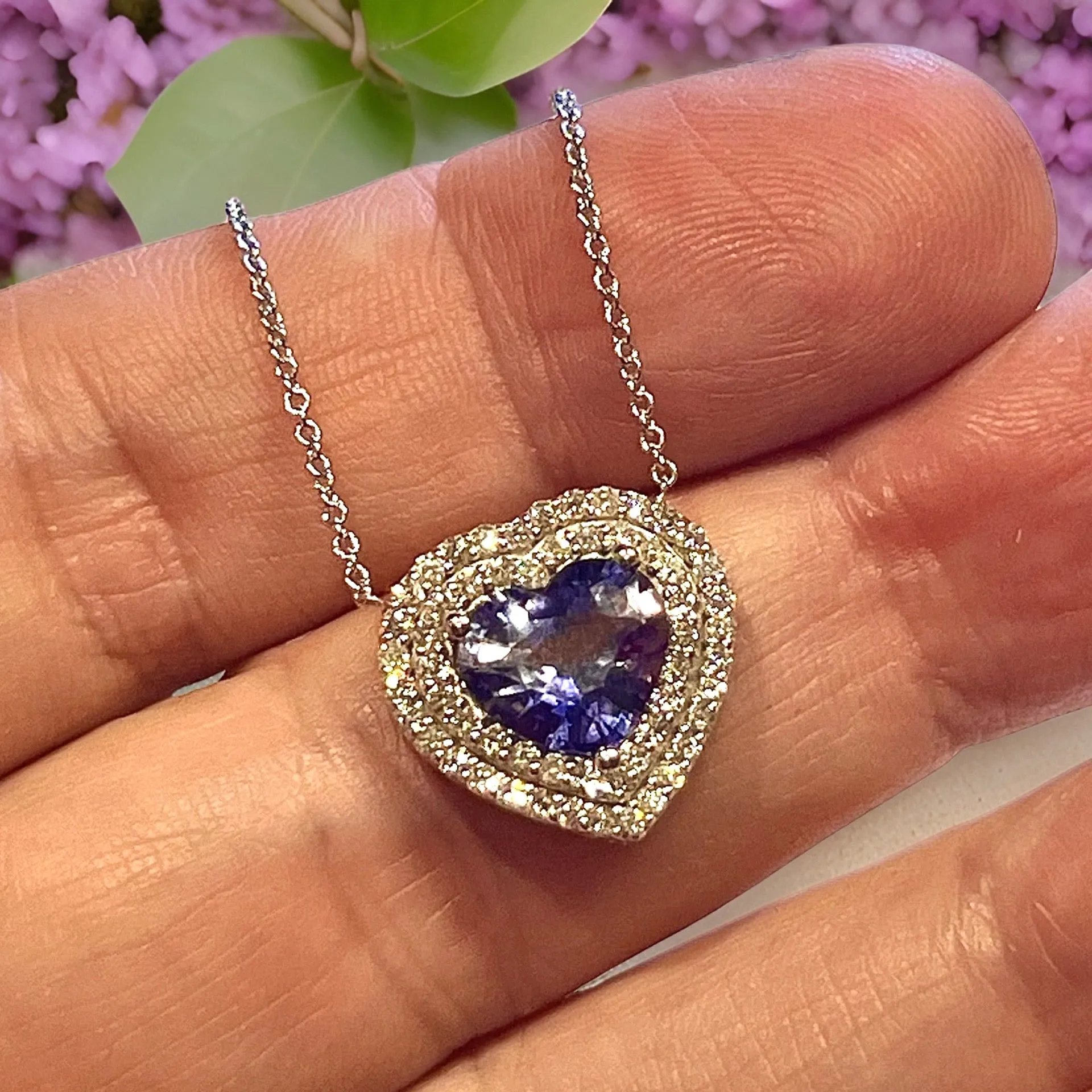 Natural Heart Sapphire Diamond Pendant 18" 14k W Gold 4.13 TCW Certified $5,950 310656