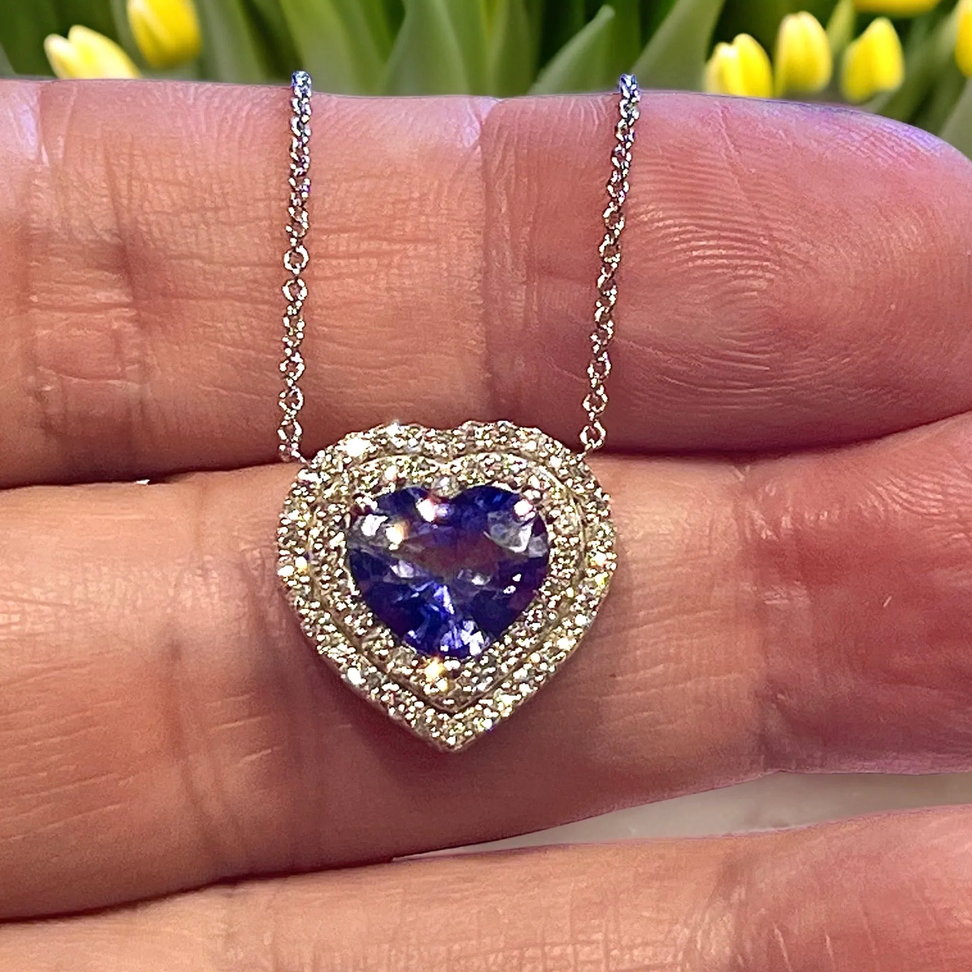 Natural Heart Sapphire Diamond Pendant 18" 14k W Gold 4.13 TCW Certified $5,950 310656