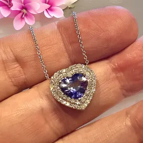 Natural Heart Sapphire Diamond Pendant 18" 14k W Gold 4.13 TCW Certified $5,950 310656