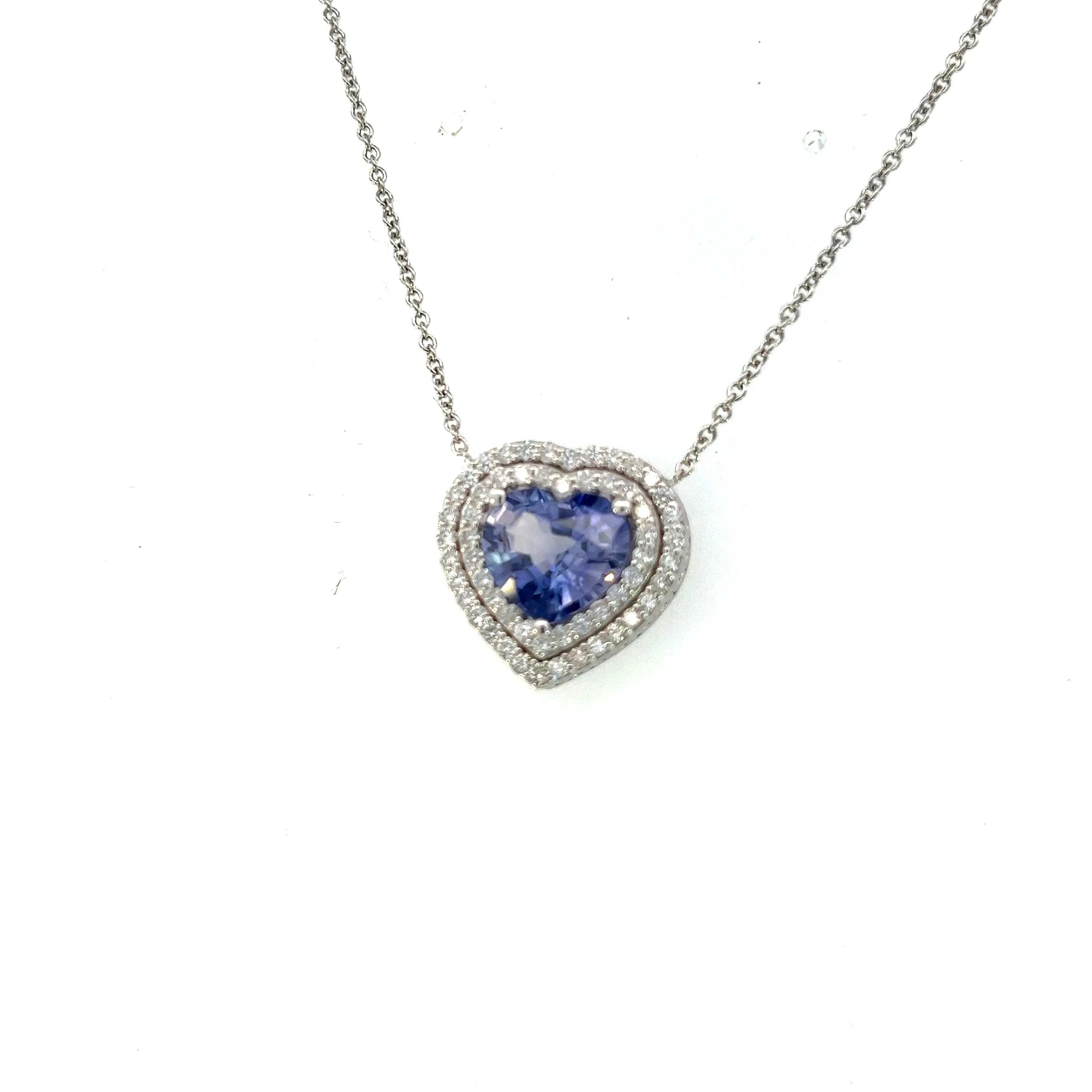 Natural Heart Sapphire Diamond Pendant 18" 14k W Gold 4.13 TCW Certified $5,950 310656