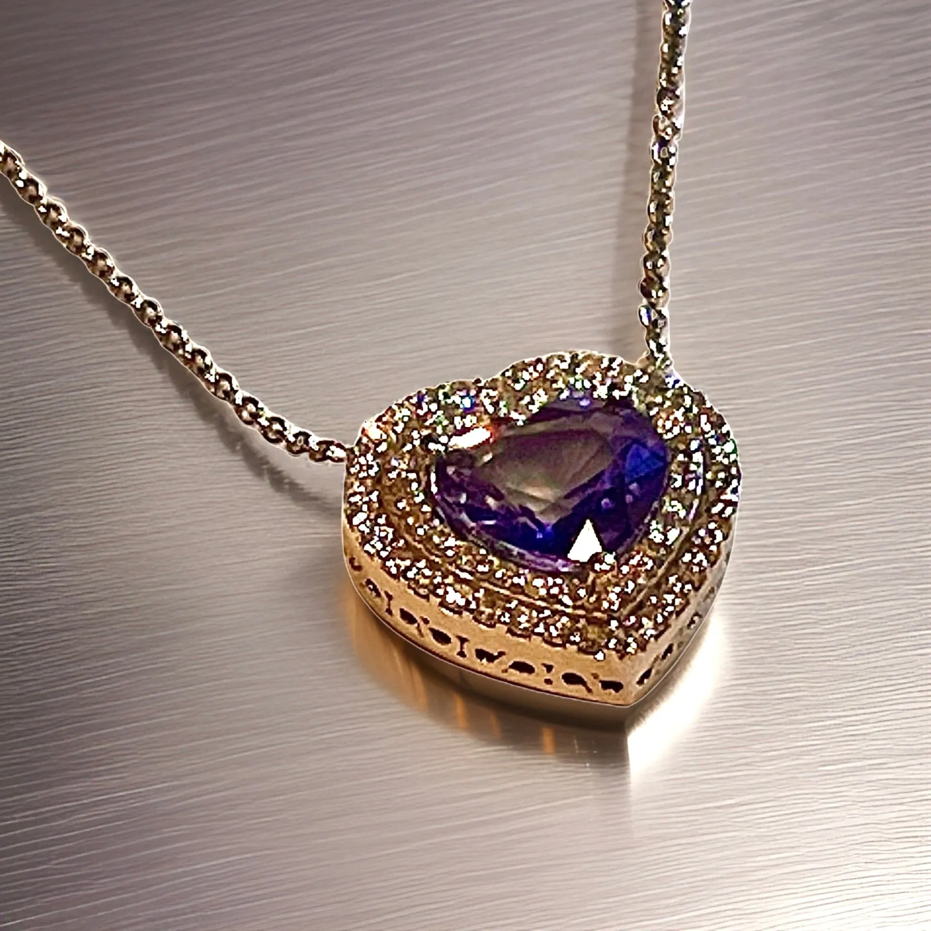 Natural Heart Sapphire Diamond Pendant 18" 14k W Gold 4.13 TCW Certified $5,950 310656