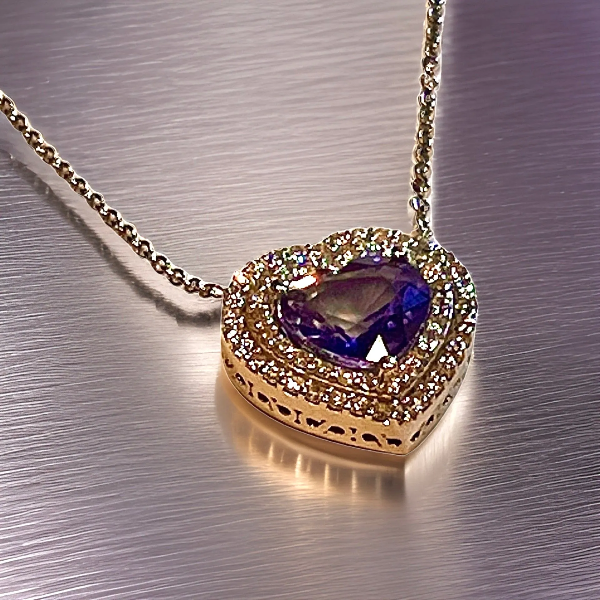 Natural Heart Sapphire Diamond Pendant 18" 14k W Gold 4.13 TCW Certified $5,950 310656