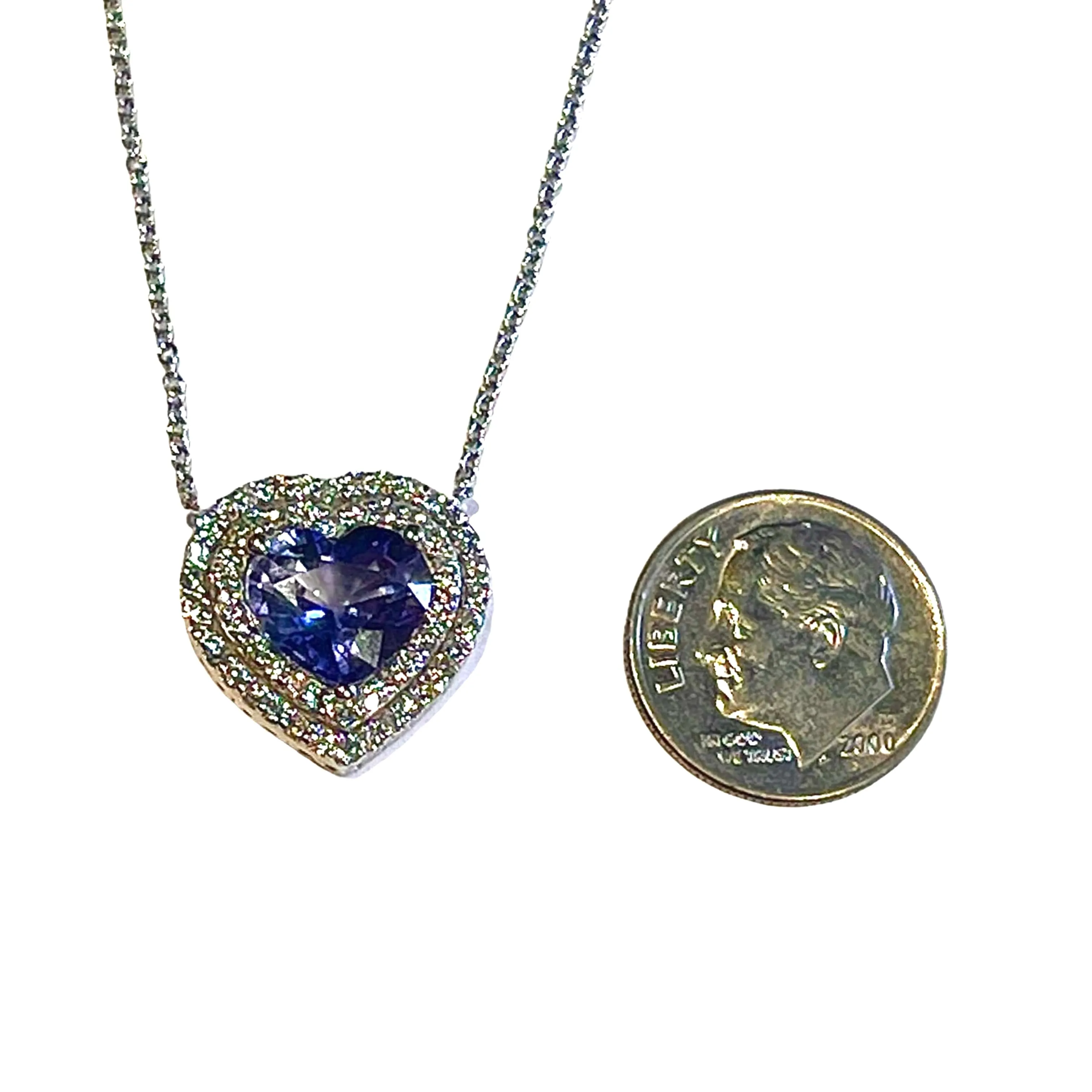 Natural Heart Sapphire Diamond Pendant 18" 14k W Gold 4.13 TCW Certified $5,950 310656
