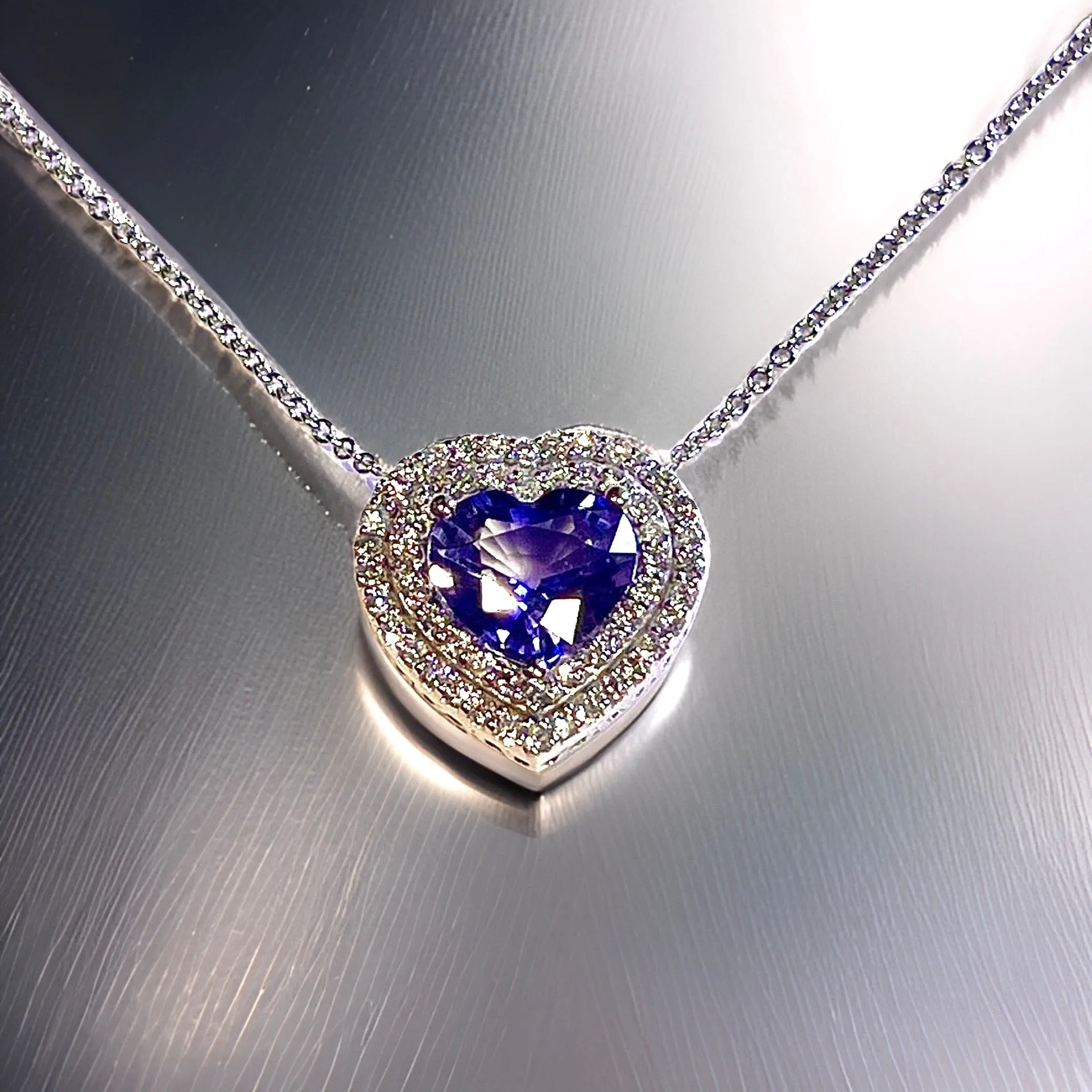 Natural Heart Sapphire Diamond Pendant 18" 14k W Gold 4.13 TCW Certified $5,950 310656